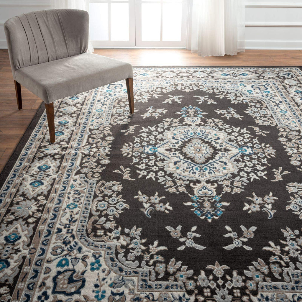 Home Dynamix Premium Sakarya Traditional Medallion Border Area Rug, Black, 21"x35" Rectangle