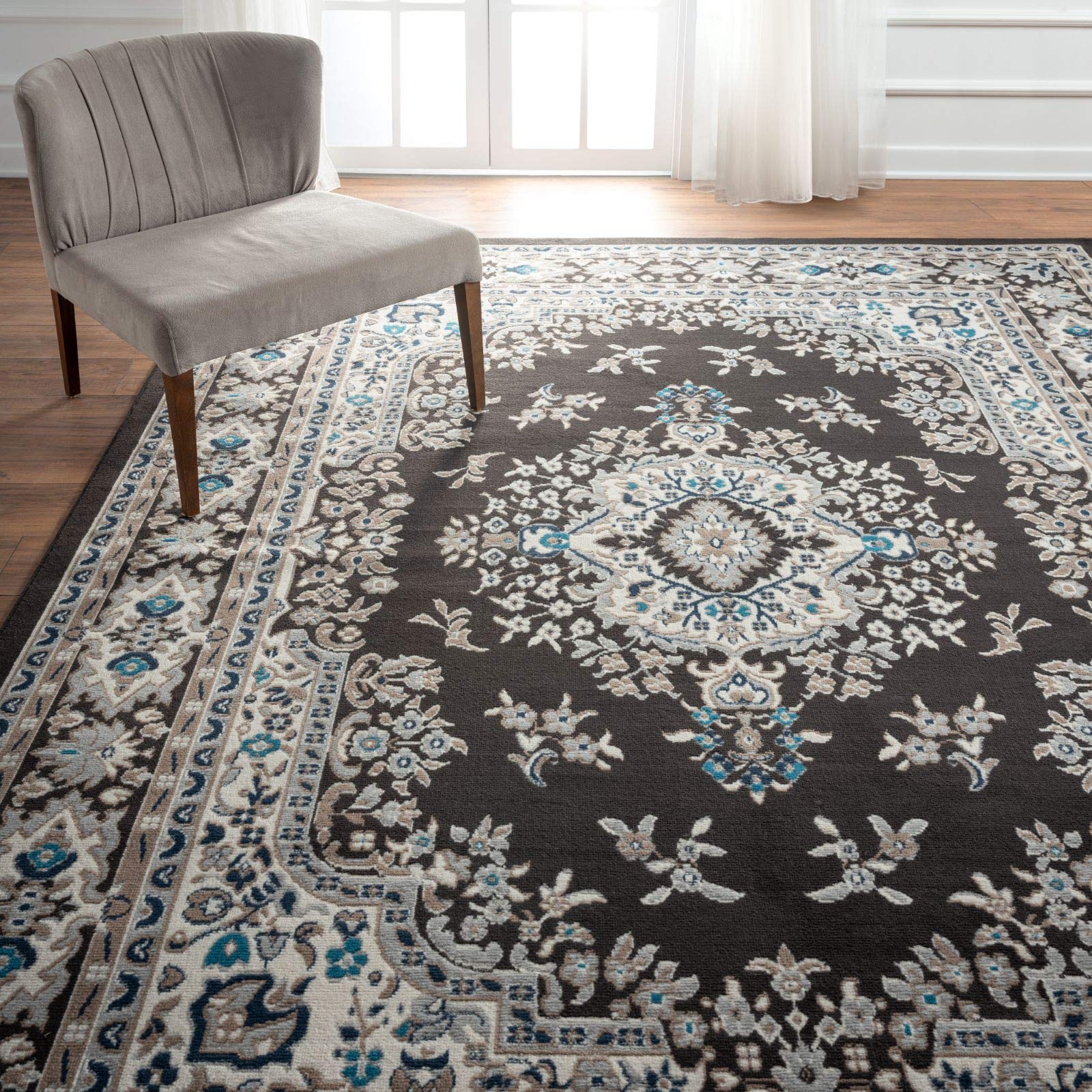 Home Dynamix Premium Sakarya Traditional Medallion Border Area Rug, Black, 21"x35" Rectangle