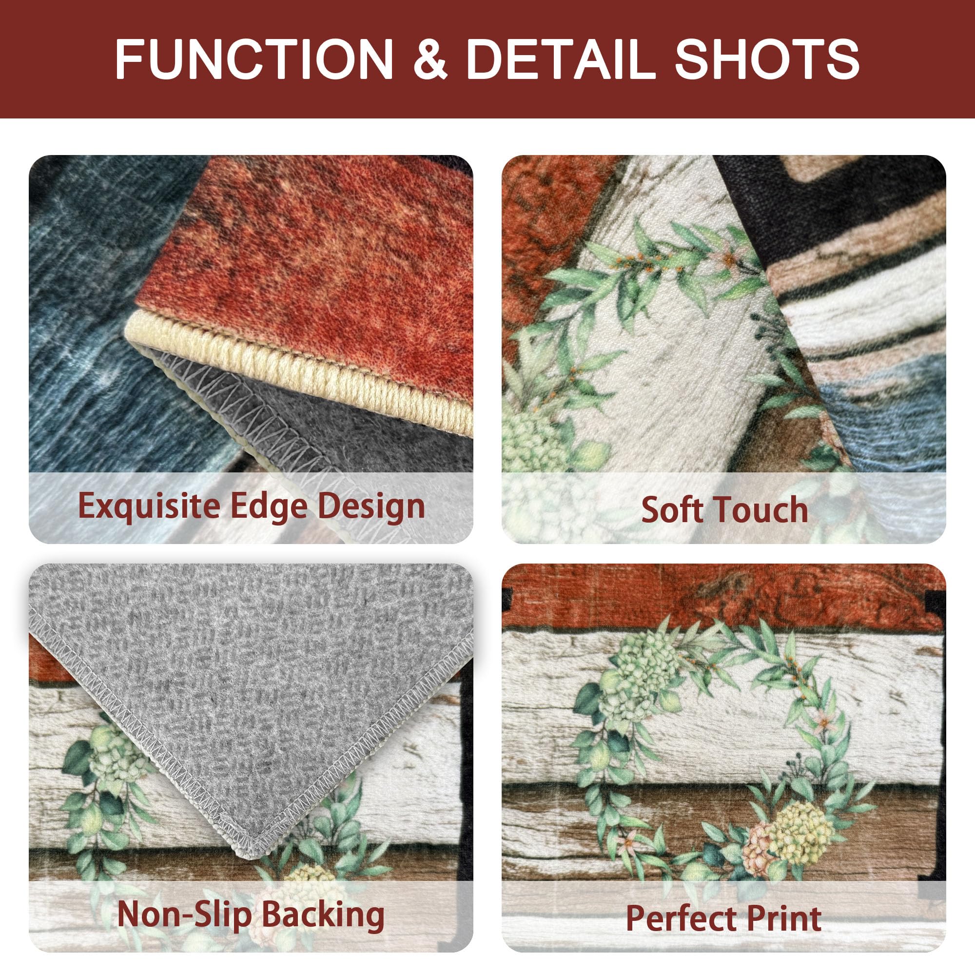 Tritard 100% Non Slip Kitchen Mats for Floor Washable Kitchen Rugs Sets of 3 Farmhouse Kitchen Runner Rug Soft Rustic Kitchen Floor Carpet for Hallway, Laundry, Sink, Office, Brown