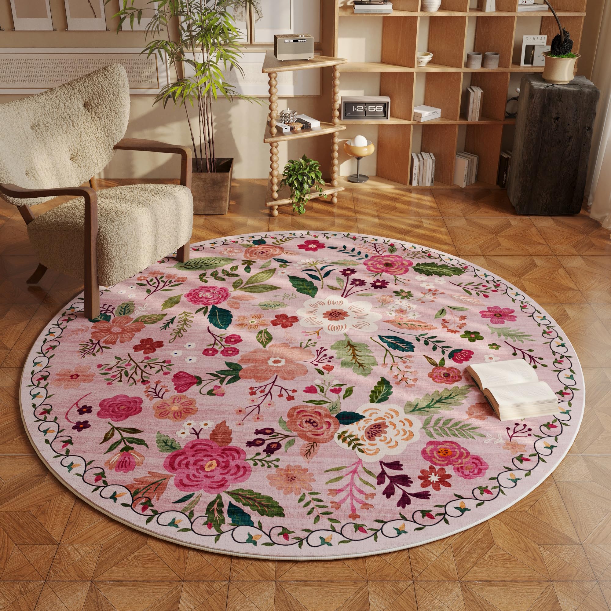 Rugcomf Area Rugs 8x10 Rug for Living Room Clearance Washable Boho Area Rug Non Slip Floral Vintage Low Pile Large Rug for Living Room, Bedroom, Farmhouse, Dining Room, Kids Playroom(Black)