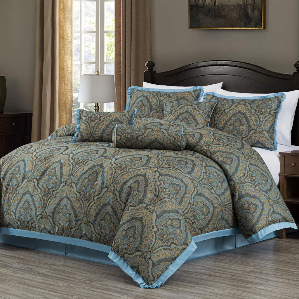 Chezmoi Collection Adelle 7-Piece Paisley Jacquard Embroidered Comforter Bedding Set, King Size