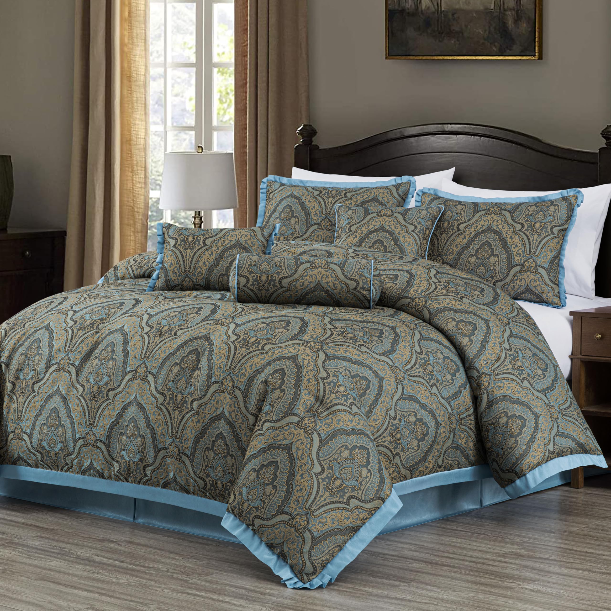 Chezmoi Collection Adelle 7-Piece Paisley Jacquard Embroidered Comforter Bedding Set, King Size
