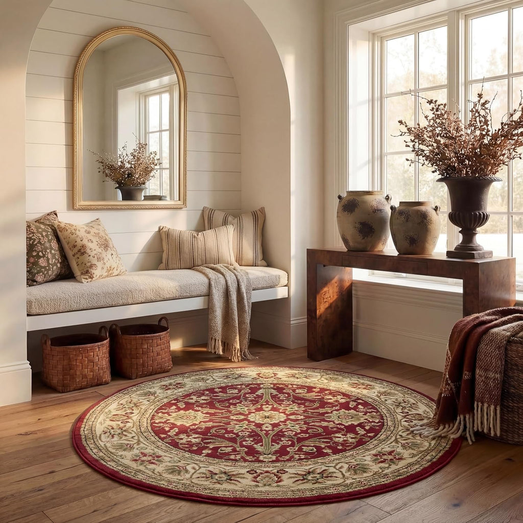 SAFAVIEH Lyndhurst Collection Area Rug - 5'3" x 7'6", Ivory & Red, Traditional Oriental Design, Non-Shedding & Easy Care, Ideal for High Traffic Areas in Living Room, Bedroom (LNH212K)