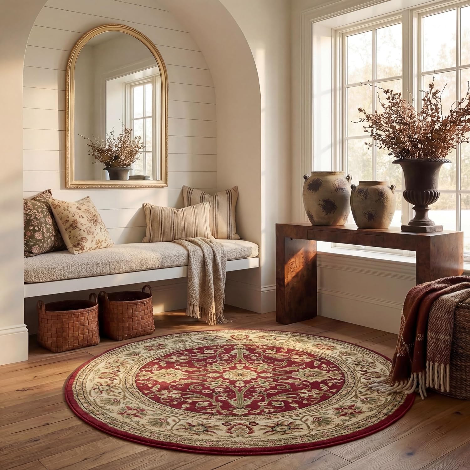 SAFAVIEH Lyndhurst Collection Area Rug - 5'3" x 7'6", Ivory & Red, Traditional Oriental Design, Non-Shedding & Easy Care, Ideal for High Traffic Areas in Living Room, Bedroom (LNH212K)