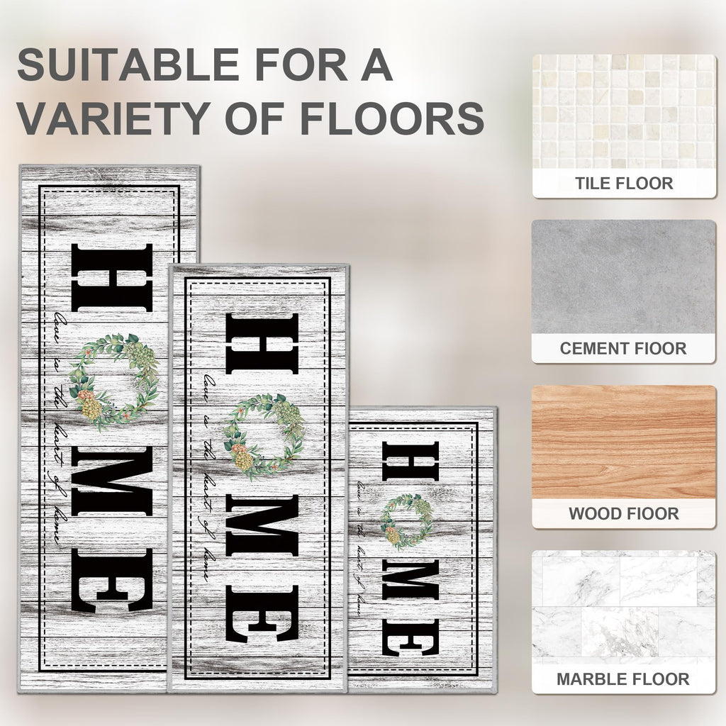 Tritard 100% Non Slip Kitchen Mats for Floor Washable Kitchen Rugs Sets of 3 Farmhouse Kitchen Runner Rug Soft Rustic Kitchen Floor Carpet for Hallway, Laundry, Sink, Office, Brown