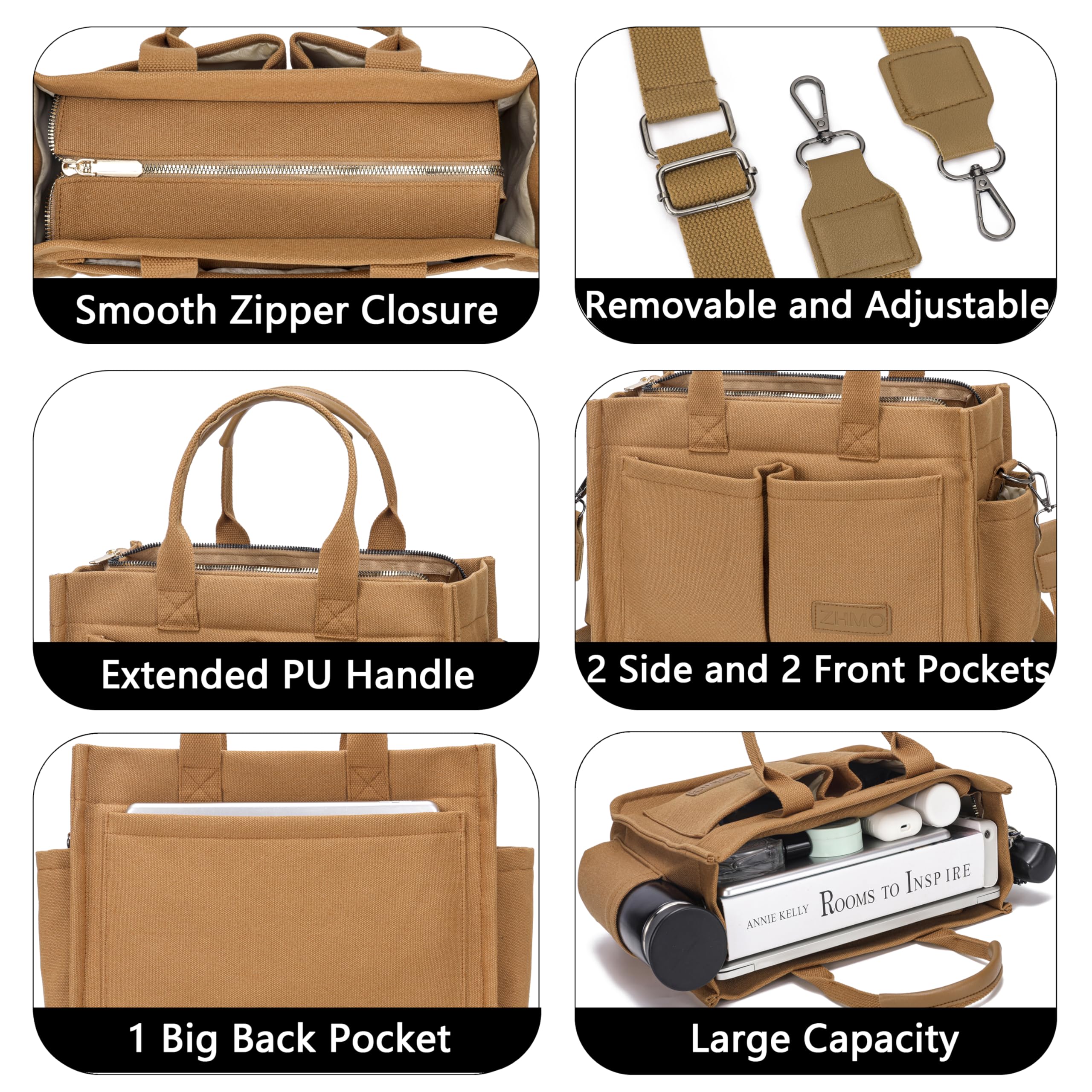 ZHMO Canvas Tote Bag for Women,Women's Bags Crossbody Bags Work Laptop Tote Bag Large Handbags Purse for Travel Nurse Teacher