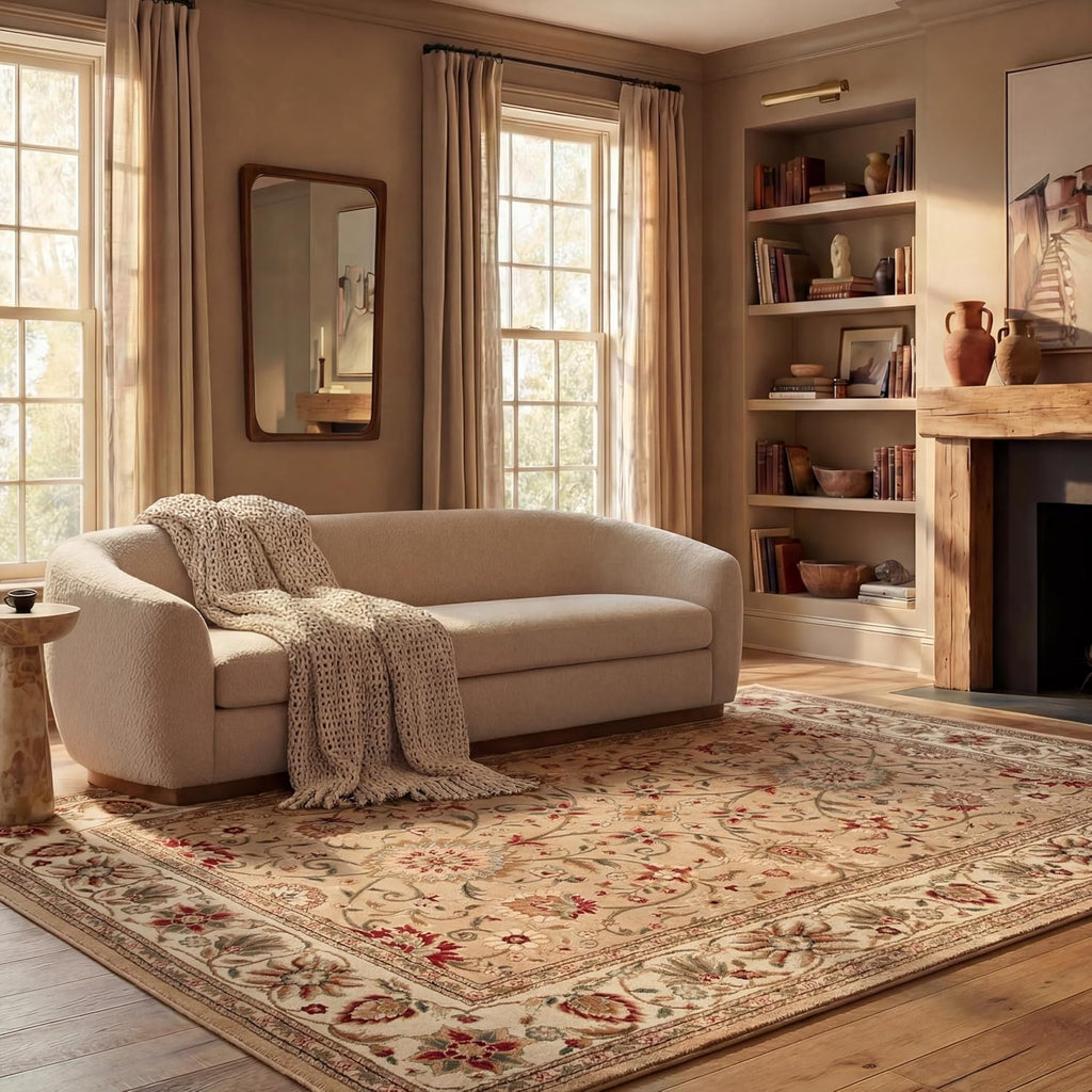 SAFAVIEH Lyndhurst Collection Area Rug - 5'3" x 7'6", Ivory & Red, Traditional Oriental Design, Non-Shedding & Easy Care, Ideal for High Traffic Areas in Living Room, Bedroom (LNH212K)