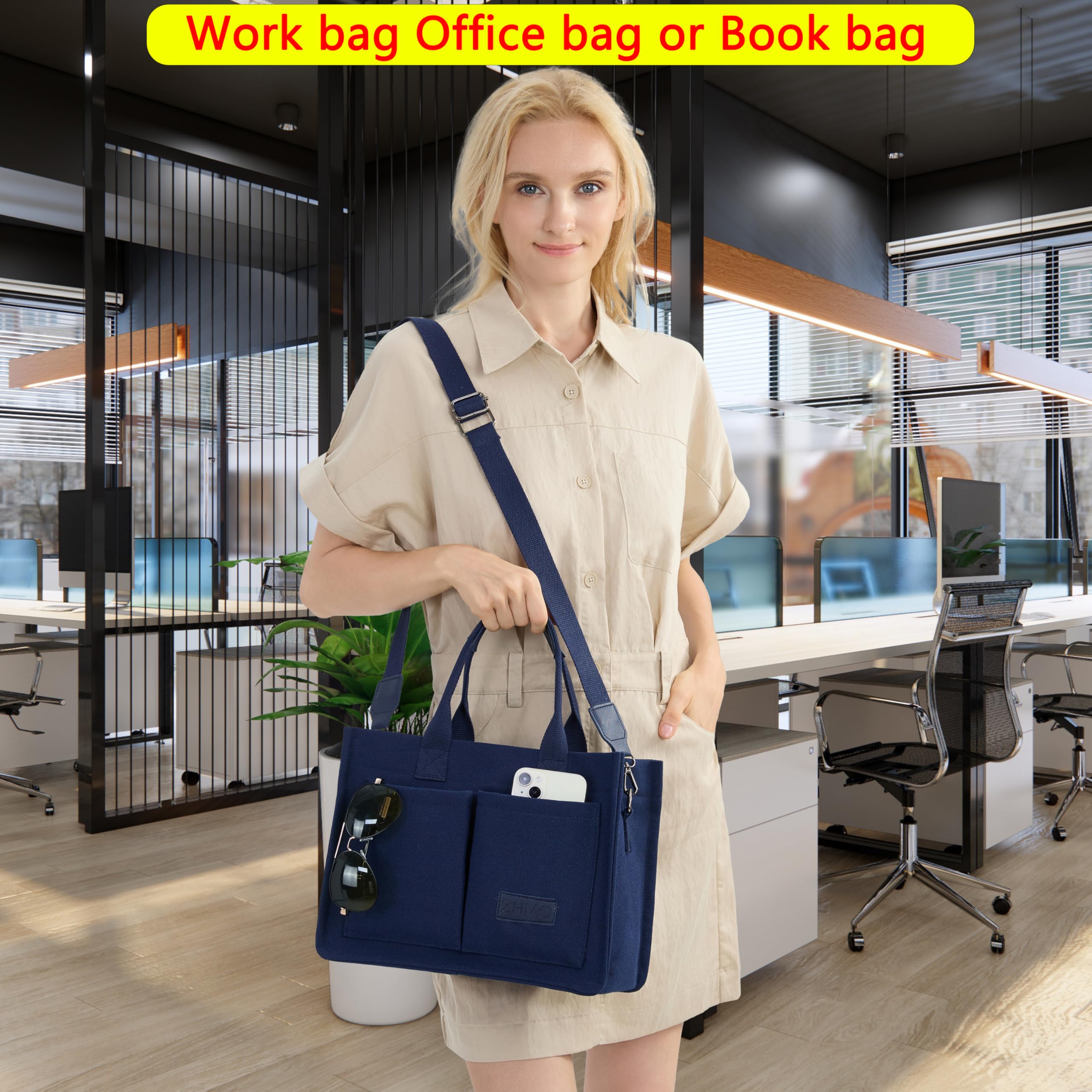 ZHMO Canvas Tote Bag for Women,Women's Bags Crossbody Bags Work Laptop Tote Bag Large Handbags Purse for Travel Nurse Teacher