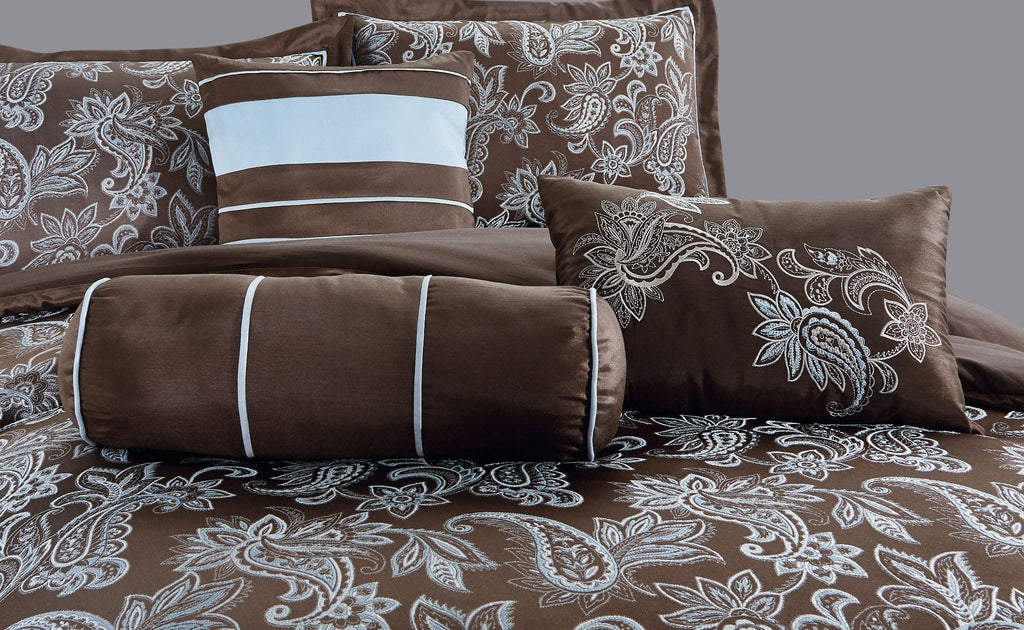 Chezmoi Collection Adelle 7-Piece Paisley Jacquard Embroidered Comforter Bedding Set, King Size