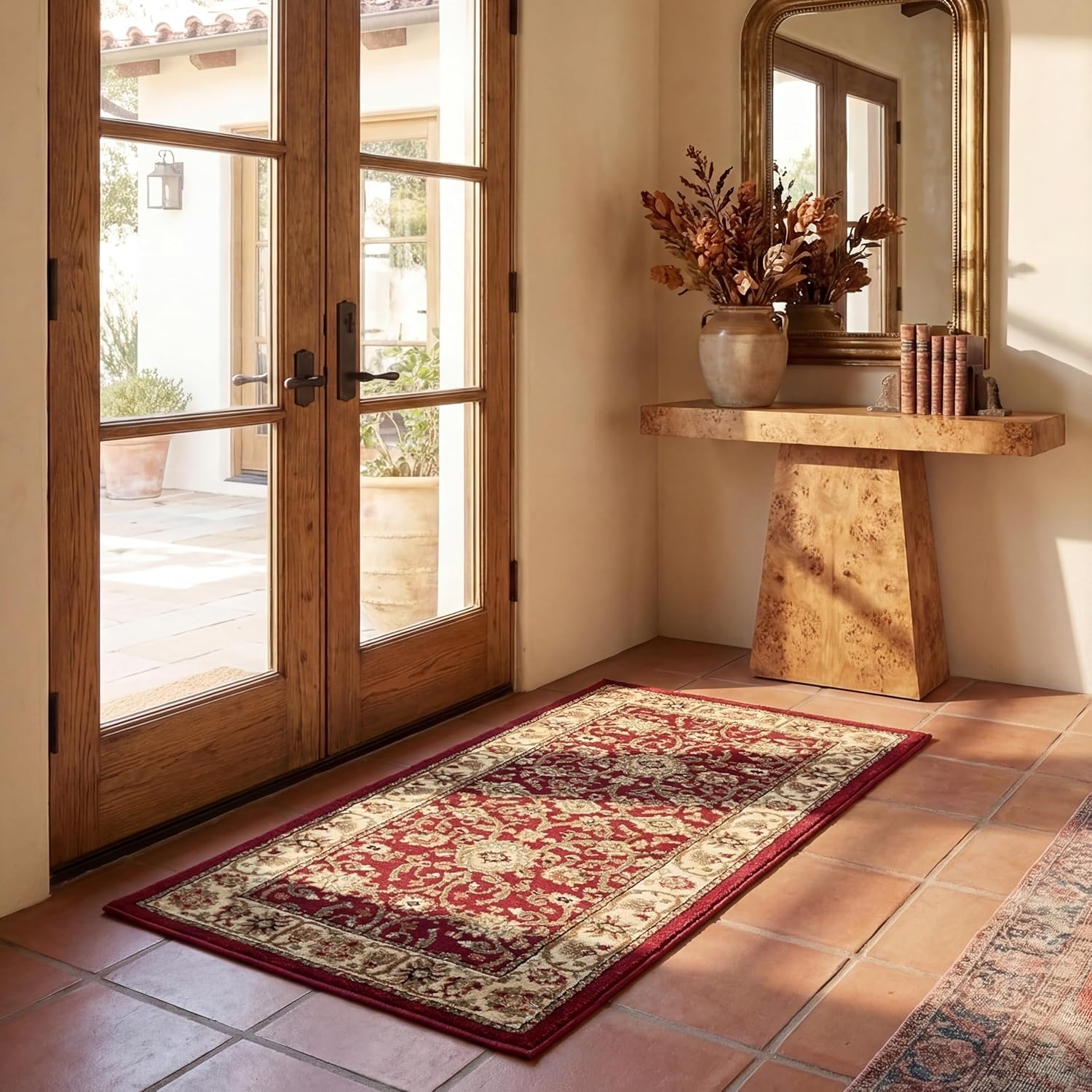 SAFAVIEH Lyndhurst Collection Area Rug - 5'3" x 7'6", Ivory & Red, Traditional Oriental Design, Non-Shedding & Easy Care, Ideal for High Traffic Areas in Living Room, Bedroom (LNH212K)