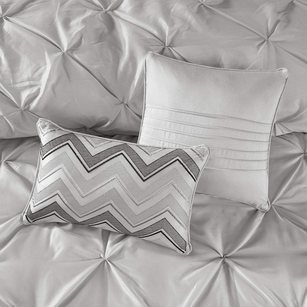 Madison Park Essentials Room in a Bag Faux Silk Comforter Set - Luxe Diamond Tufting All Season Bedding, Matching Curtains, Decorative Pillows, Taupe King(104"x92") 24 Piece