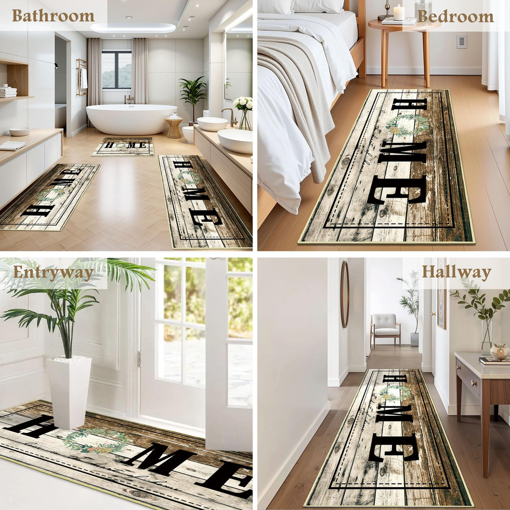 Tritard 100% Non Slip Kitchen Mats for Floor Washable Kitchen Rugs Sets of 3 Farmhouse Kitchen Runner Rug Soft Rustic Kitchen Floor Carpet for Hallway, Laundry, Sink, Office, Brown