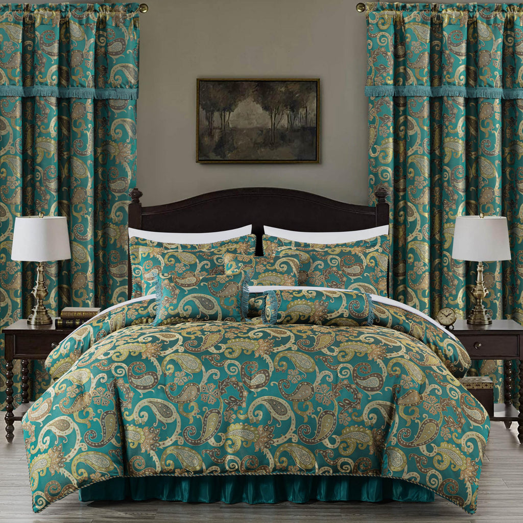Chezmoi Collection Adelle 7-Piece Paisley Jacquard Embroidered Comforter Bedding Set, King Size