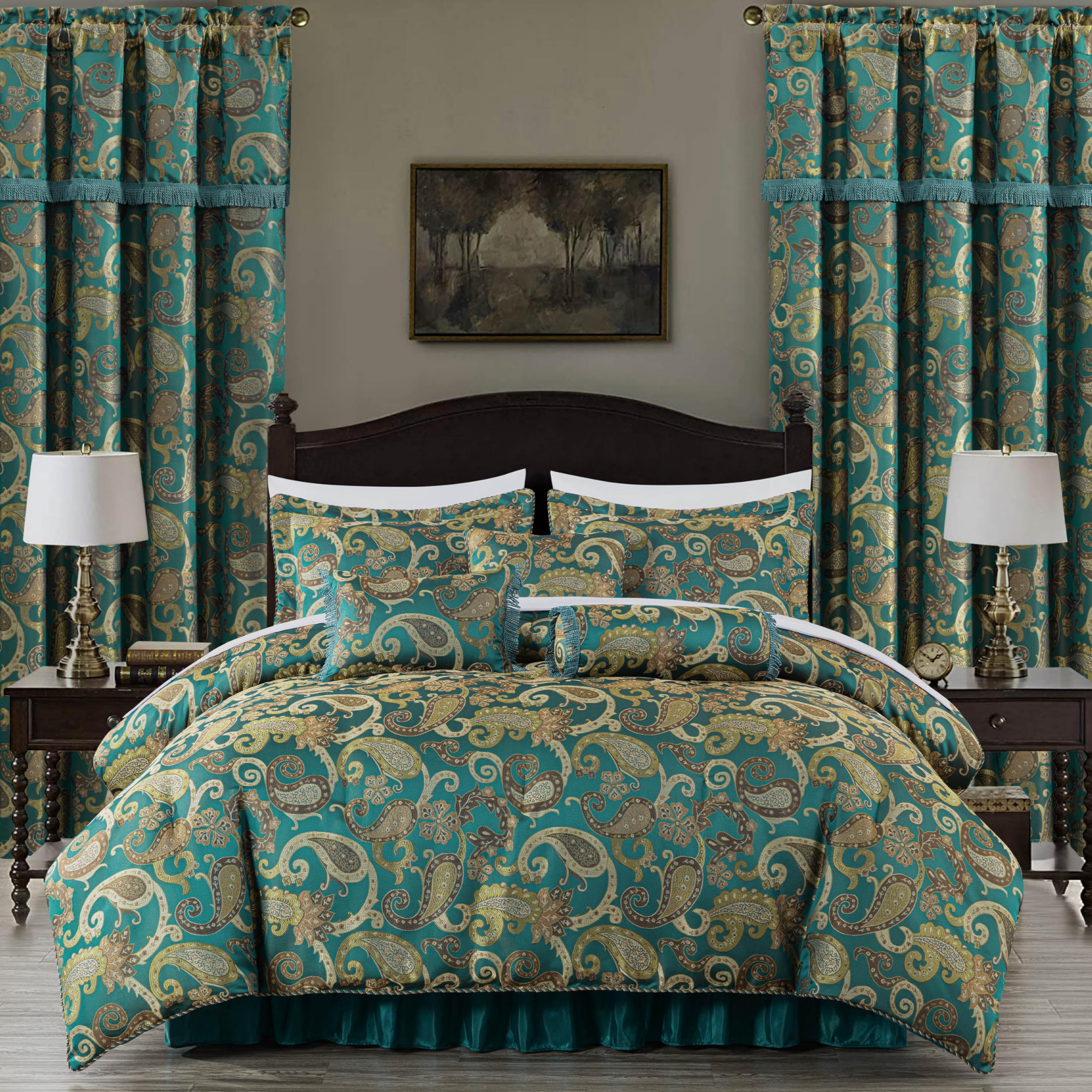 Chezmoi Collection Adelle 7-Piece Paisley Jacquard Embroidered Comforter Bedding Set, King Size