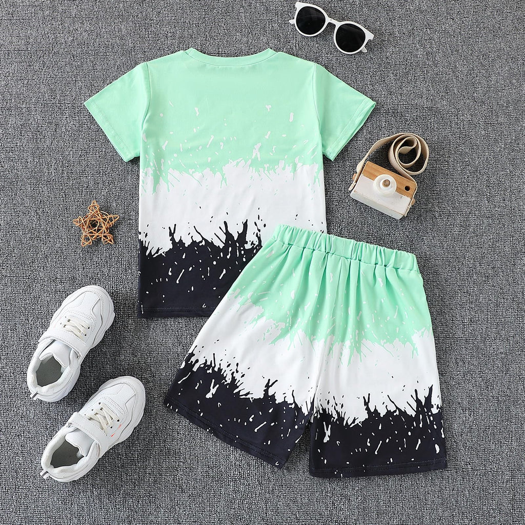 Kids Tween Boy Casual Clothing Set Letter Graphic Colorblock Tee +Shorts Summer Clothing Set 4-14 Years