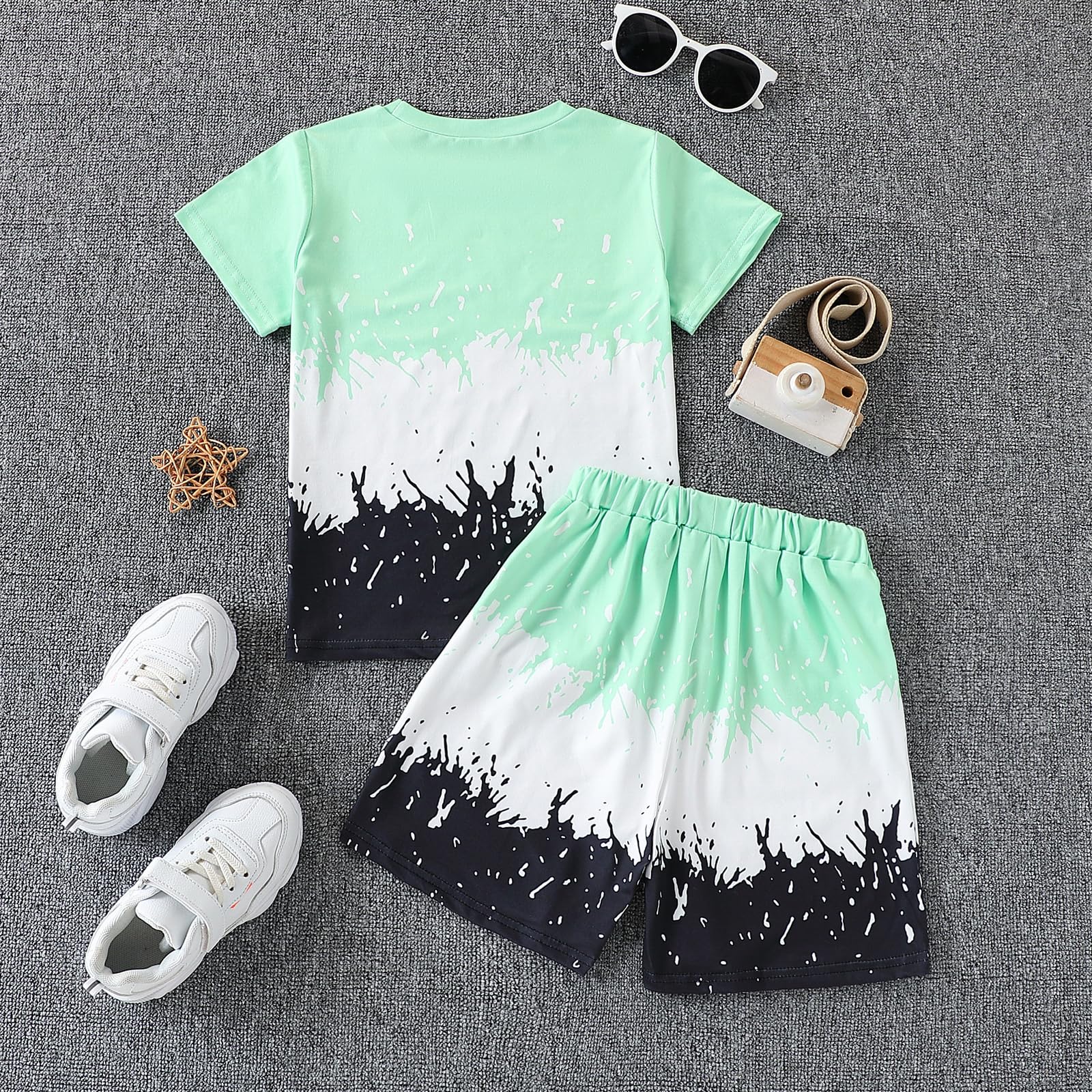 Kids Tween Boy Casual Clothing Set Letter Graphic Colorblock Tee +Shorts Summer Clothing Set 4-14 Years