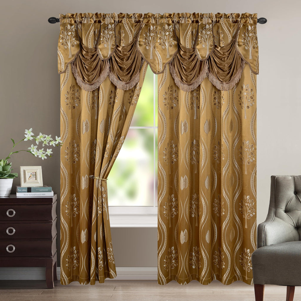 Elegant Comfort Luxurious Beautiful Curtain Panel Set with Attached Valance and Backing 54" X 84 inch (Set of 2), Navy Blue