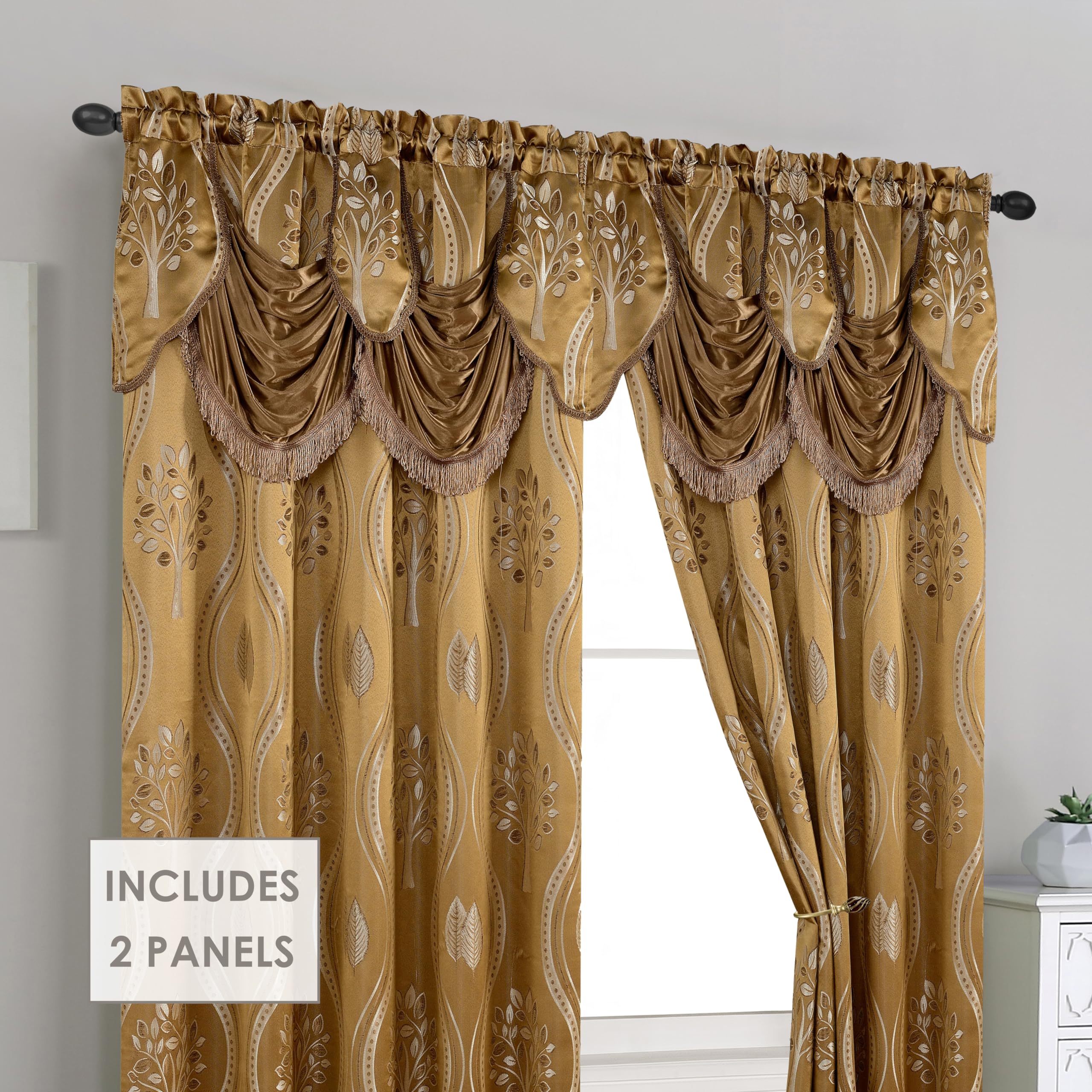 Elegant Comfort Luxurious Beautiful Curtain Panel Set with Attached Valance and Backing 54" X 84 inch (Set of 2), Navy Blue