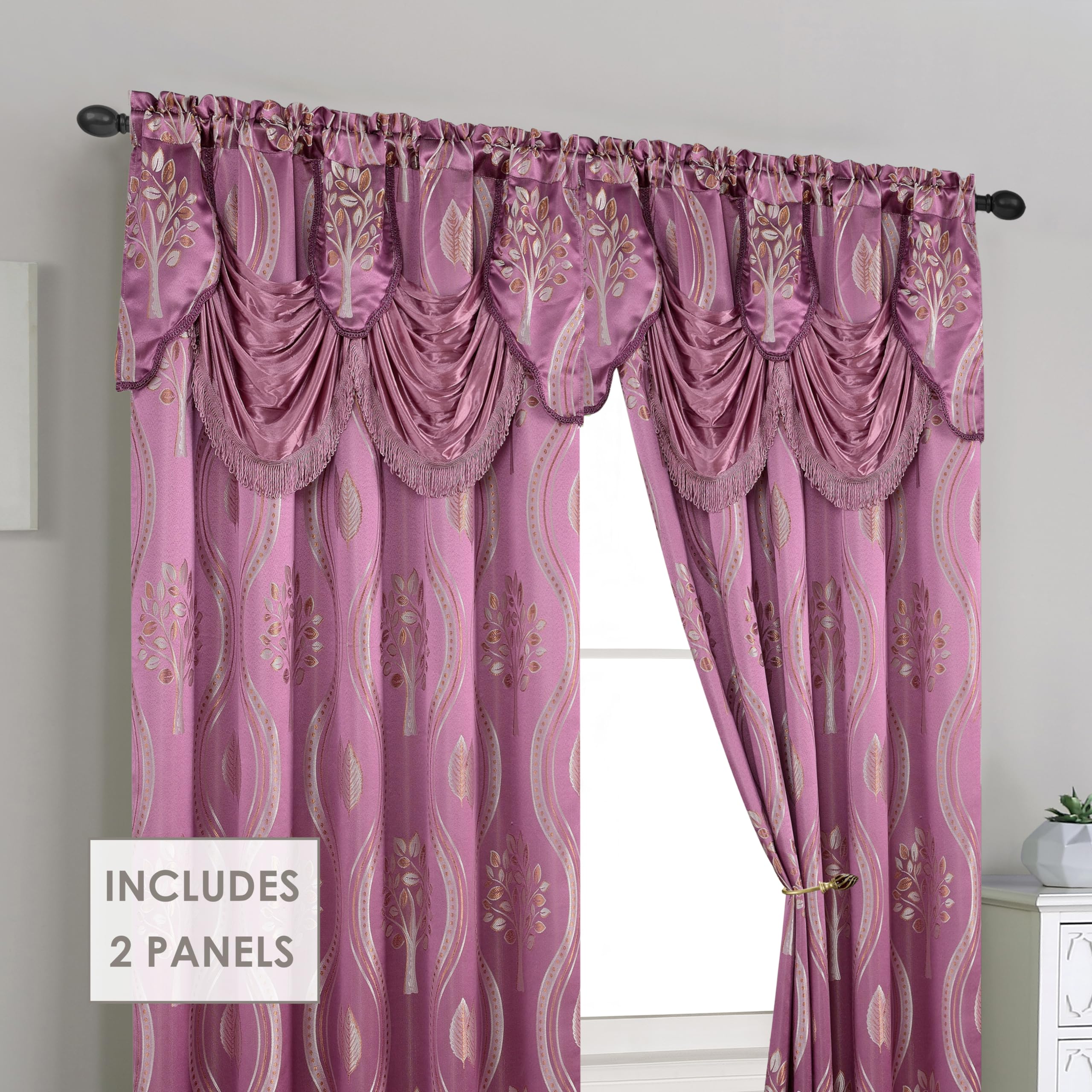 Elegant Comfort Luxurious Beautiful Curtain Panel Set with Attached Valance and Backing 54" X 84 inch (Set of 2), Navy Blue