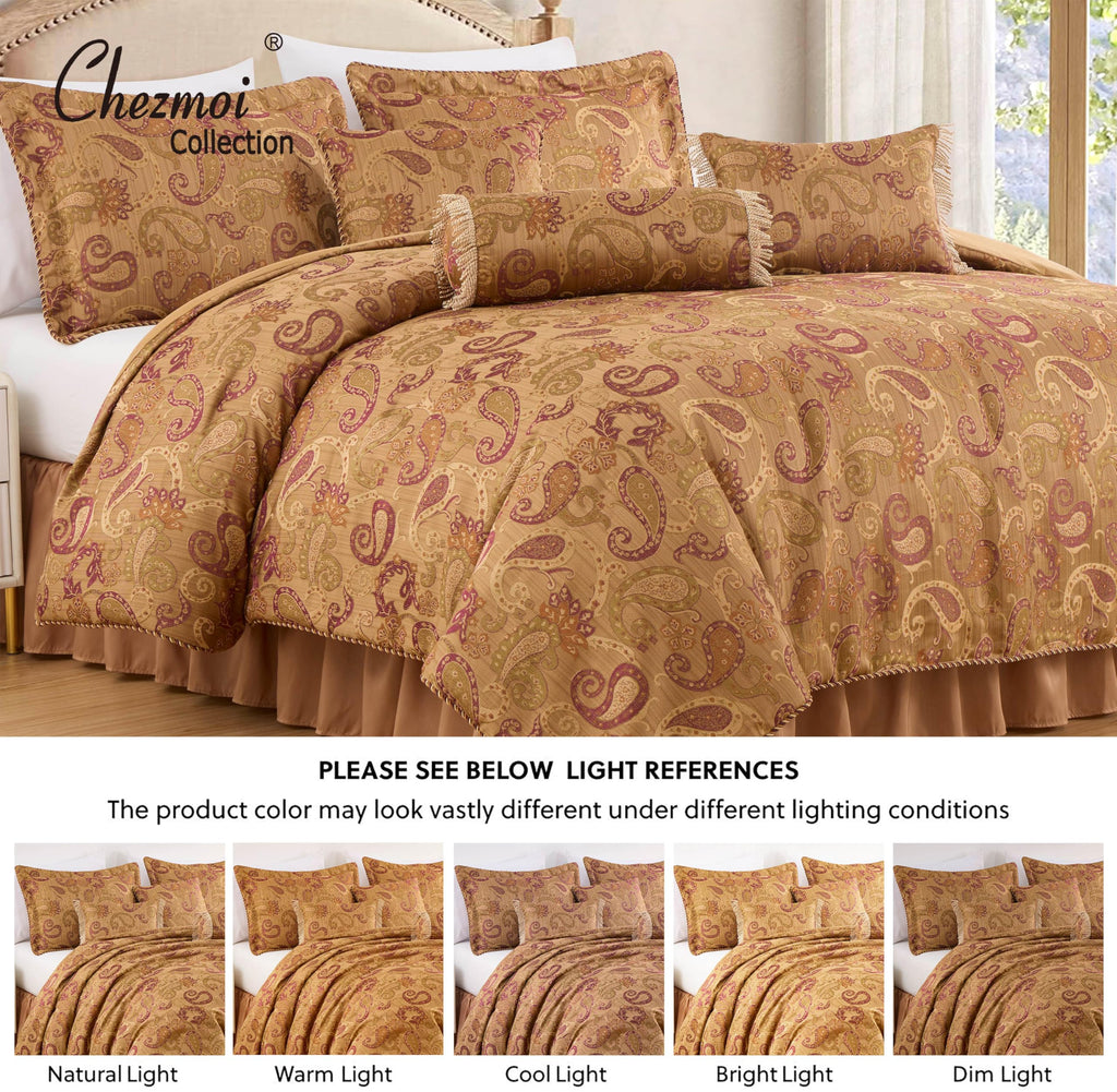 Chezmoi Collection Adelle 7-Piece Paisley Jacquard Embroidered Comforter Bedding Set, King Size