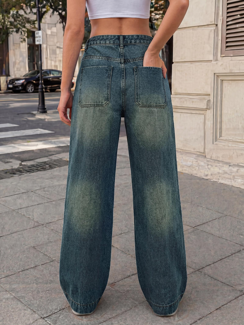 EMMIOL Women Baggy Jeans Mid-Low Waist Boyfriend Streetwear Vintage Jeans Wide Leg Denim Pants