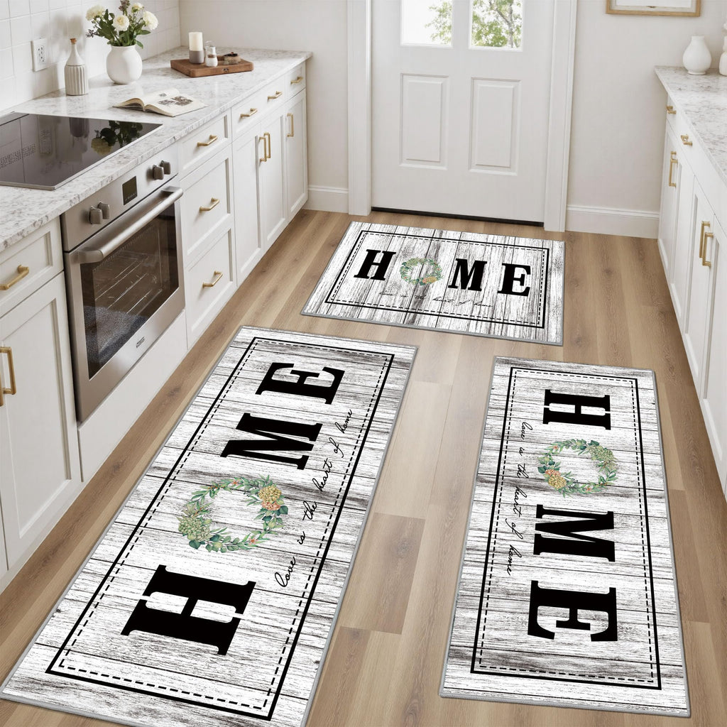 Tritard 100% Non Slip Kitchen Mats for Floor Washable Kitchen Rugs Sets of 3 Farmhouse Kitchen Runner Rug Soft Rustic Kitchen Floor Carpet for Hallway, Laundry, Sink, Office, Brown