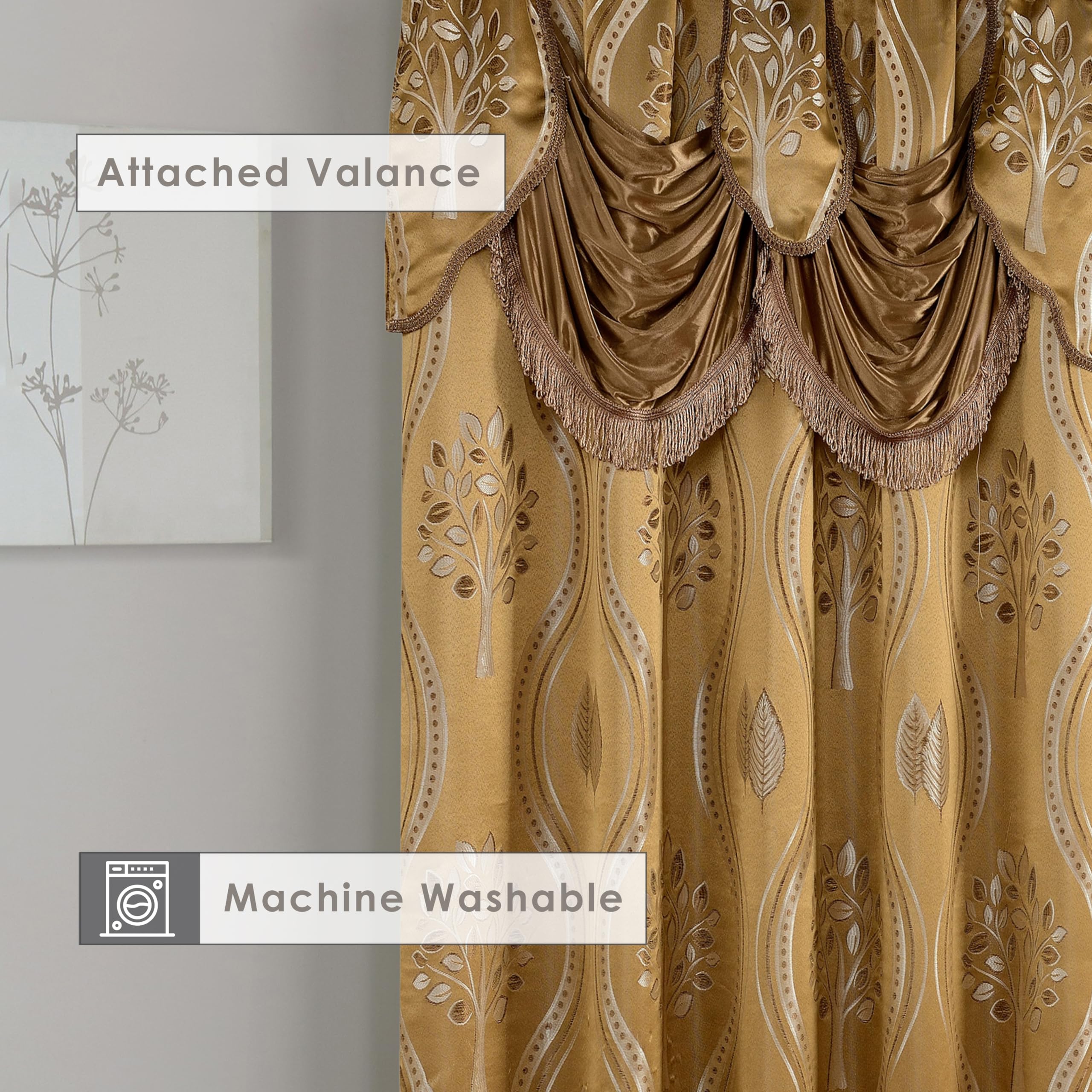 Elegant Comfort Luxurious Beautiful Curtain Panel Set with Attached Valance and Backing 54" X 84 inch (Set of 2), Navy Blue