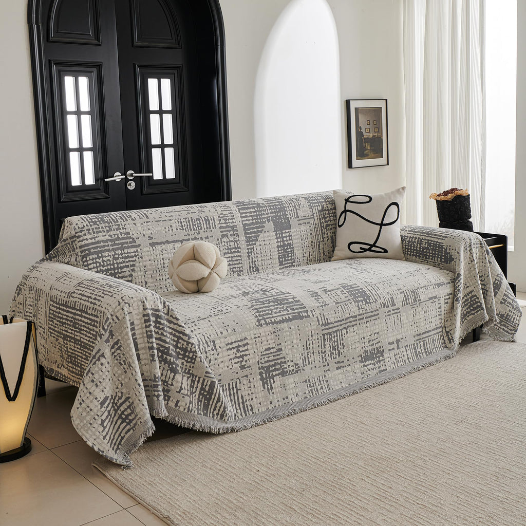 MYSKY HOME Boho Couch Cover Super Soft Couch Covers for 2-3 Cushion Couch Sofa, Modern Grey Jacquard Sofa Slipcover Loveseat Futon Cover, Couch Covers for Sectional Sofa, 71" x 118", Grey Curve