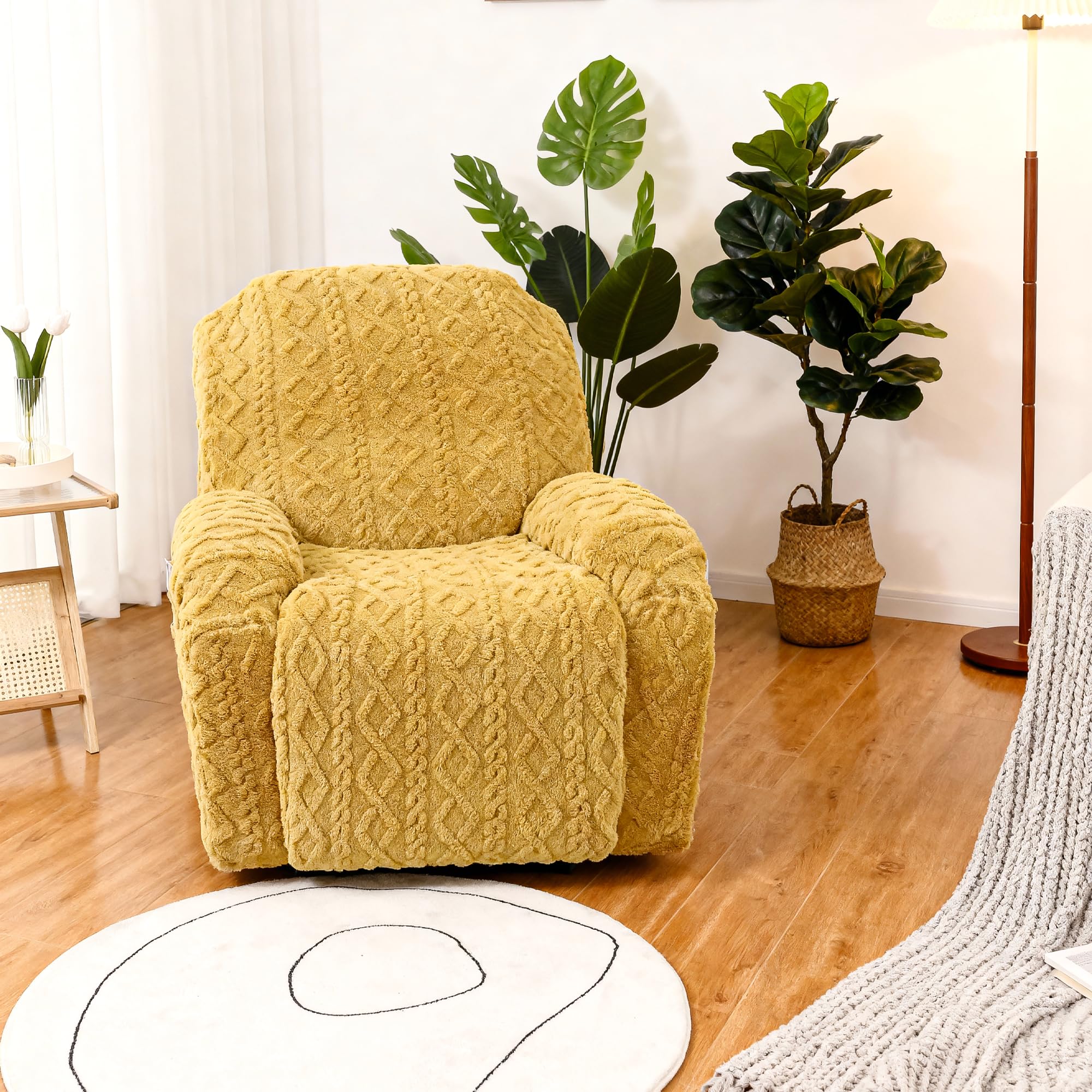 JOKIVTOU Recliner Chair Covers 4-Pieces Reclining Chair Slipcovers with Pocket& Elastic Bottom, Soft Feel Fitted Lazy Boy Sofa Couch Cover Washable, Stretch Recliner Furniture Protector