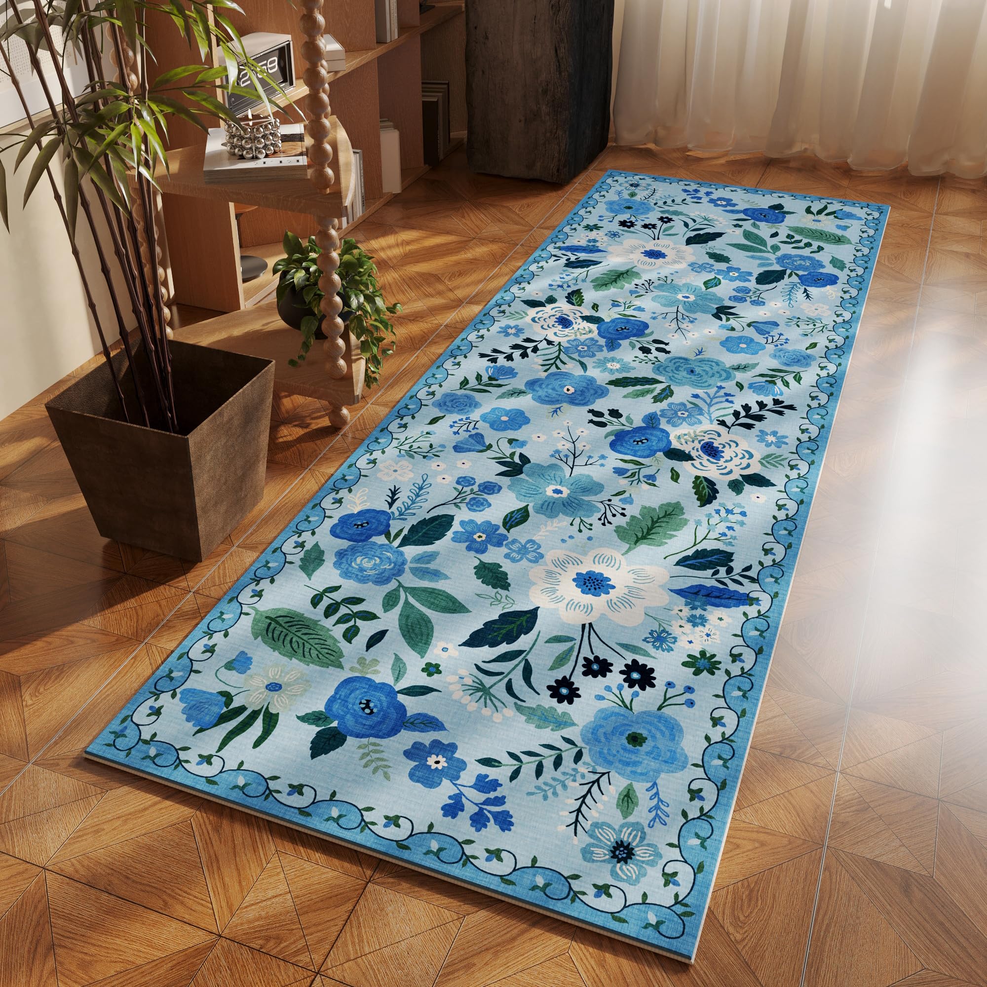 Rugcomf Area Rugs 8x10 Rug for Living Room Clearance Washable Boho Area Rug Non Slip Floral Vintage Low Pile Large Rug for Living Room, Bedroom, Farmhouse, Dining Room, Kids Playroom(Black)