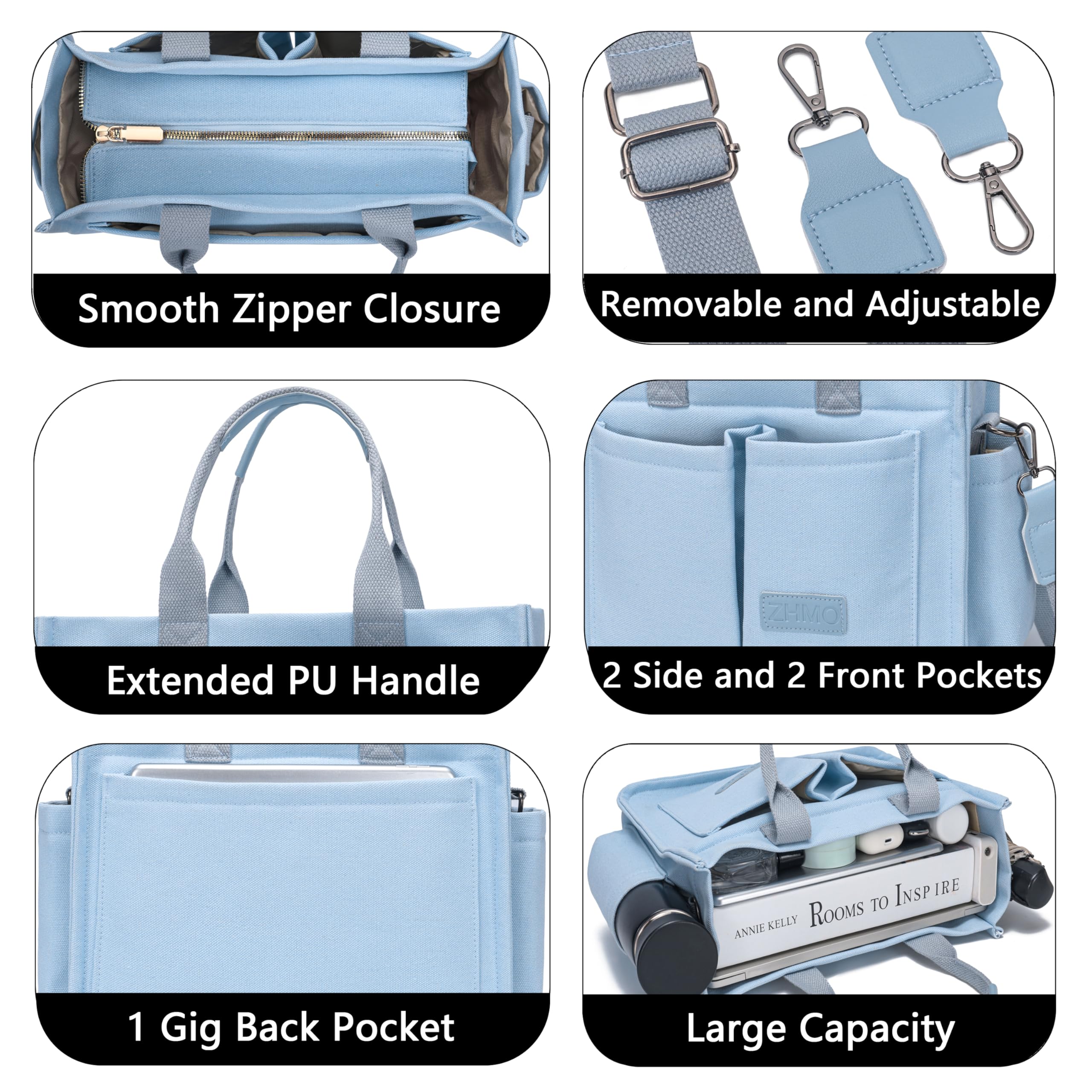 ZHMO Canvas Tote Bag for Women,Women's Bags Crossbody Bags Work Laptop Tote Bag Large Handbags Purse for Travel Nurse Teacher