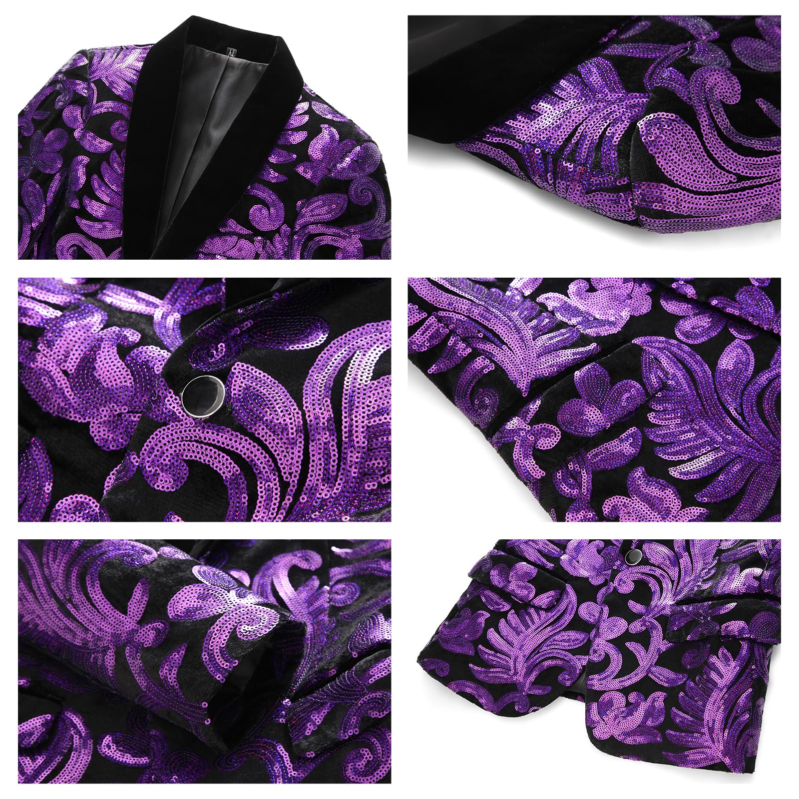 Lamgool Boys Tuxedo Suit Slim Fit Formal Set 2 Pieces with Floral Jacquard Sequin Blazer Black Pants for Kids Prom Wedding