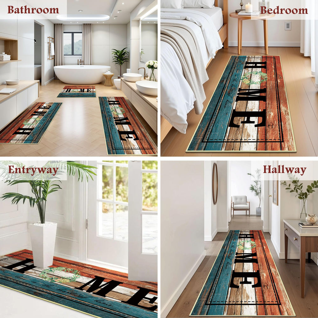 Tritard 100% Non Slip Kitchen Mats for Floor Washable Kitchen Rugs Sets of 3 Farmhouse Kitchen Runner Rug Soft Rustic Kitchen Floor Carpet for Hallway, Laundry, Sink, Office, Brown