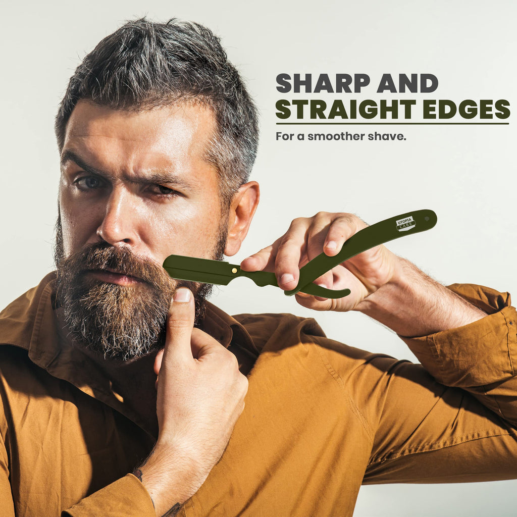 Utopia Care Professional Straight Razor for Men, Barber Straight Edge Razor Safety with 100 Pack Blades, Black