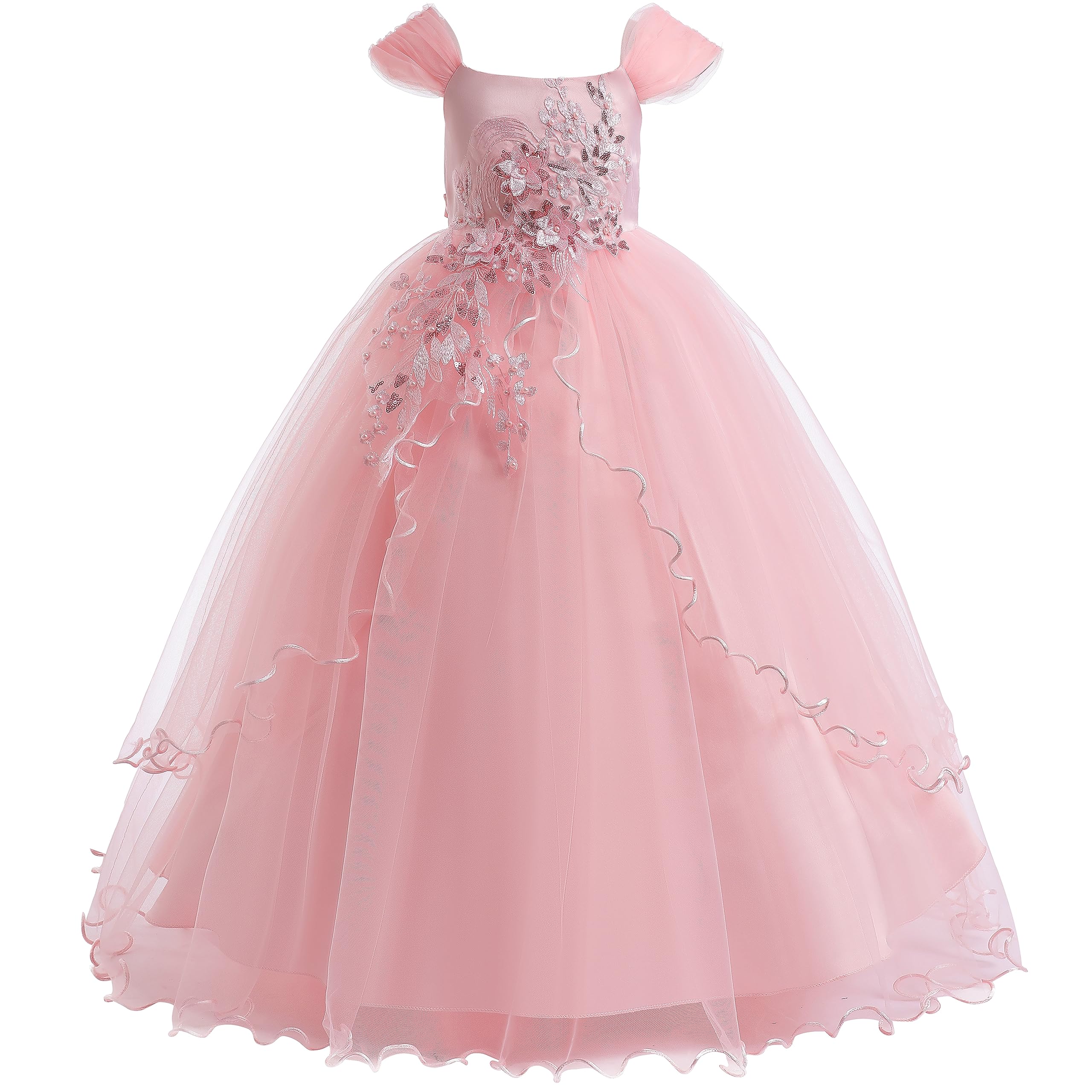 Weileenice Vintage Off the Shoulder Flower Girl Dress Lace Embroidery Little/Big Girls Wedding Bridesmaid Holiday Ballgown