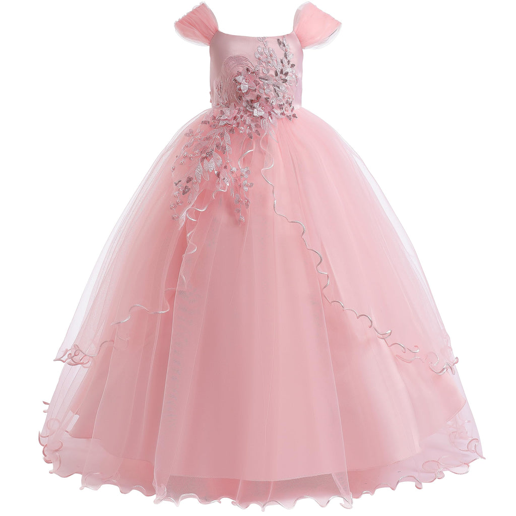 Weileenice Vintage Off the Shoulder Flower Girl Dress Lace Embroidery Little/Big Girls Wedding Bridesmaid Holiday Ballgown