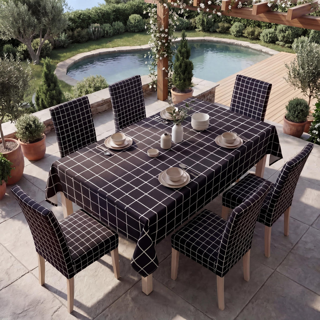7 Pcs Sunflower Chair Covers and Tablecloth Set 60 x 84 Inch Waterproof Stain Rectangular Table Cover with Stretchable Removable Chair Slipcovers for Dining Room Kitchen Patio Summer Parties