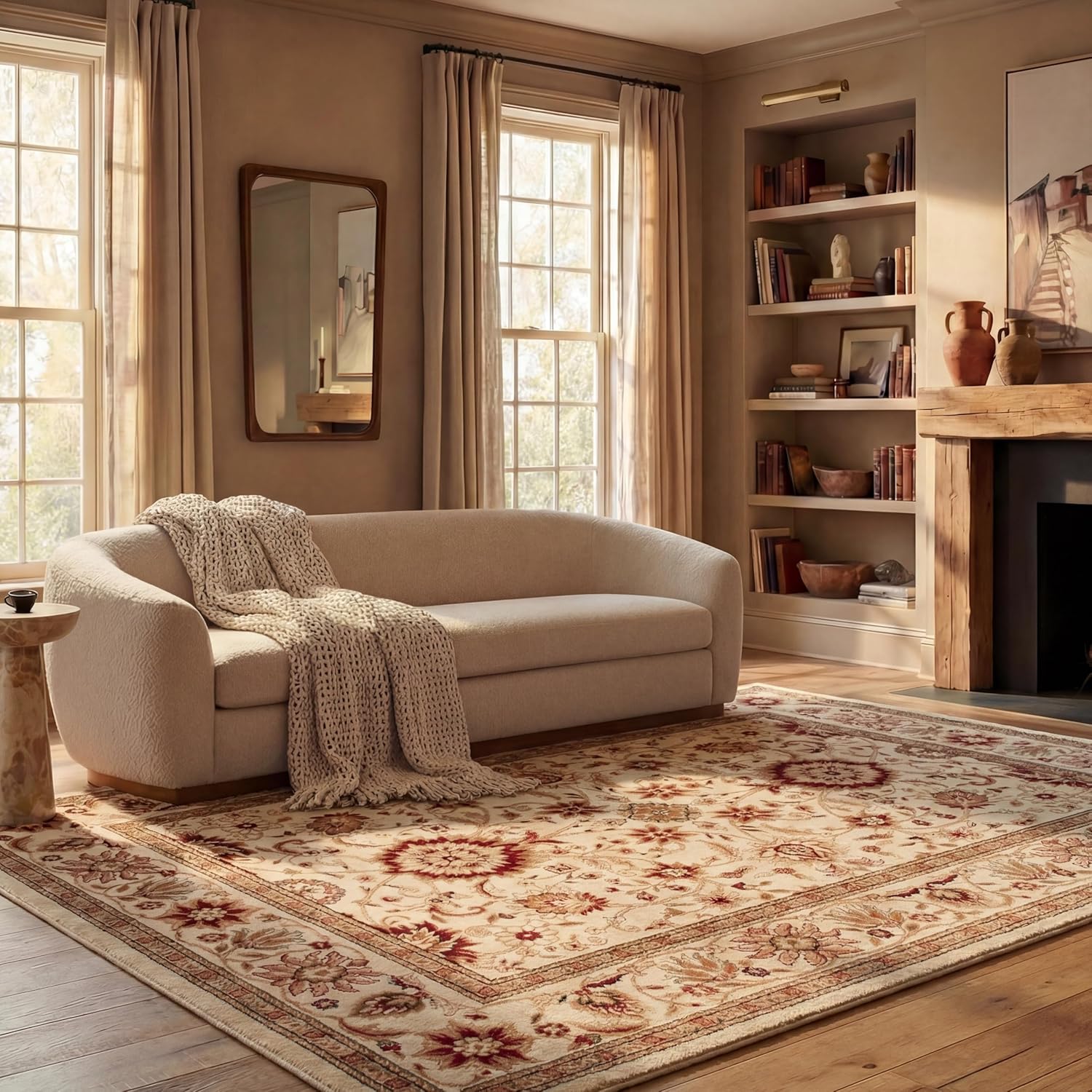 SAFAVIEH Lyndhurst Collection Area Rug - 5'3" x 7'6", Ivory & Red, Traditional Oriental Design, Non-Shedding & Easy Care, Ideal for High Traffic Areas in Living Room, Bedroom (LNH212K)
