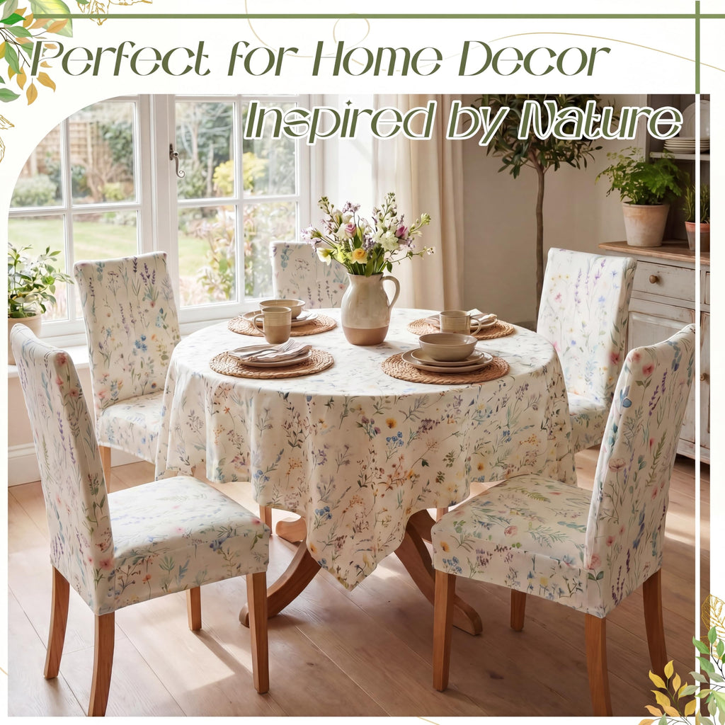 7 Pcs Sunflower Chair Covers and Tablecloth Set 60 x 84 Inch Waterproof Stain Rectangular Table Cover with Stretchable Removable Chair Slipcovers for Dining Room Kitchen Patio Summer Parties