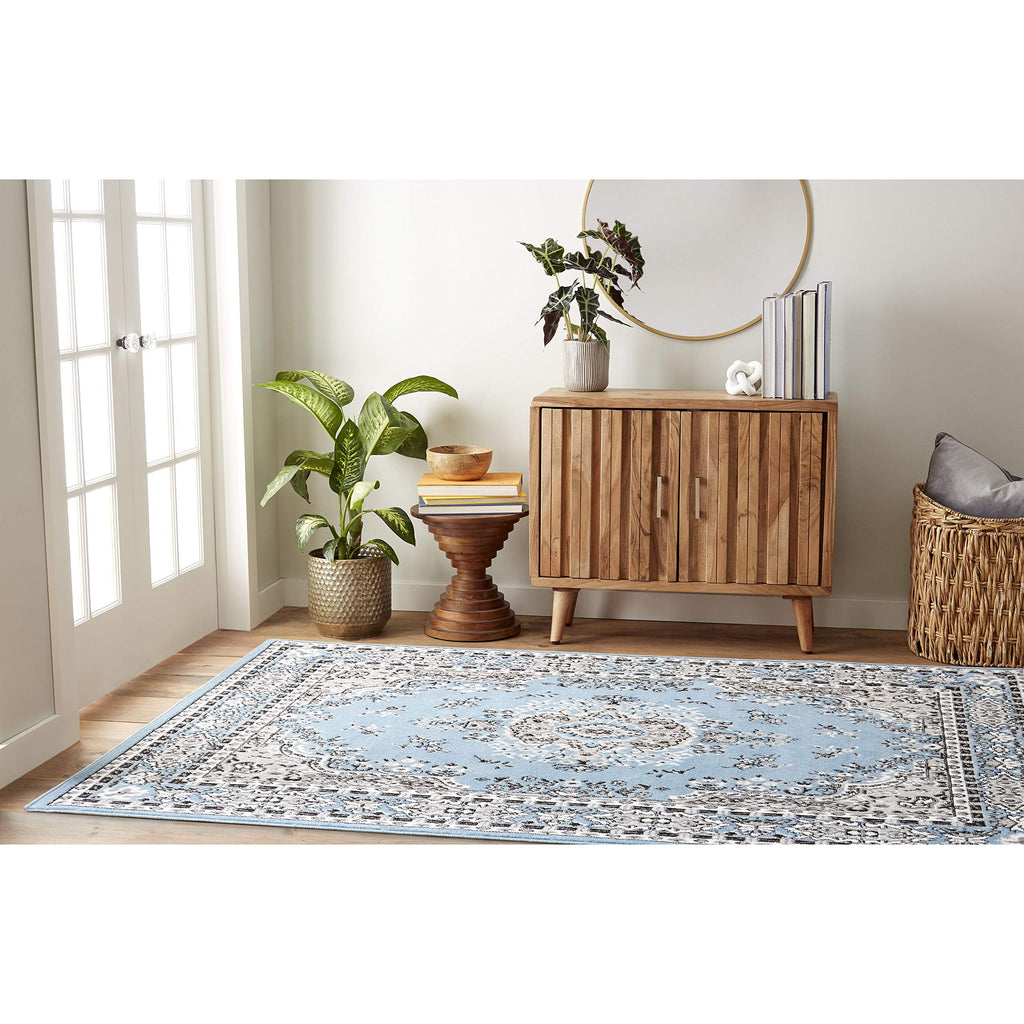 Home Dynamix Premium Sakarya Traditional Medallion Border Area Rug, Black, 21"x35" Rectangle