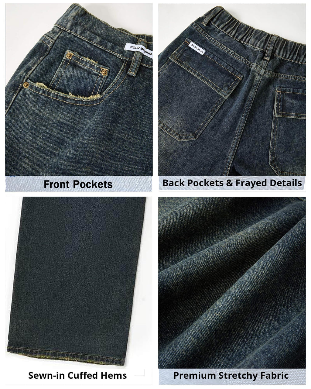 EMMIOL Women Baggy Jeans Mid-Low Waist Boyfriend Streetwear Vintage Jeans Wide Leg Denim Pants