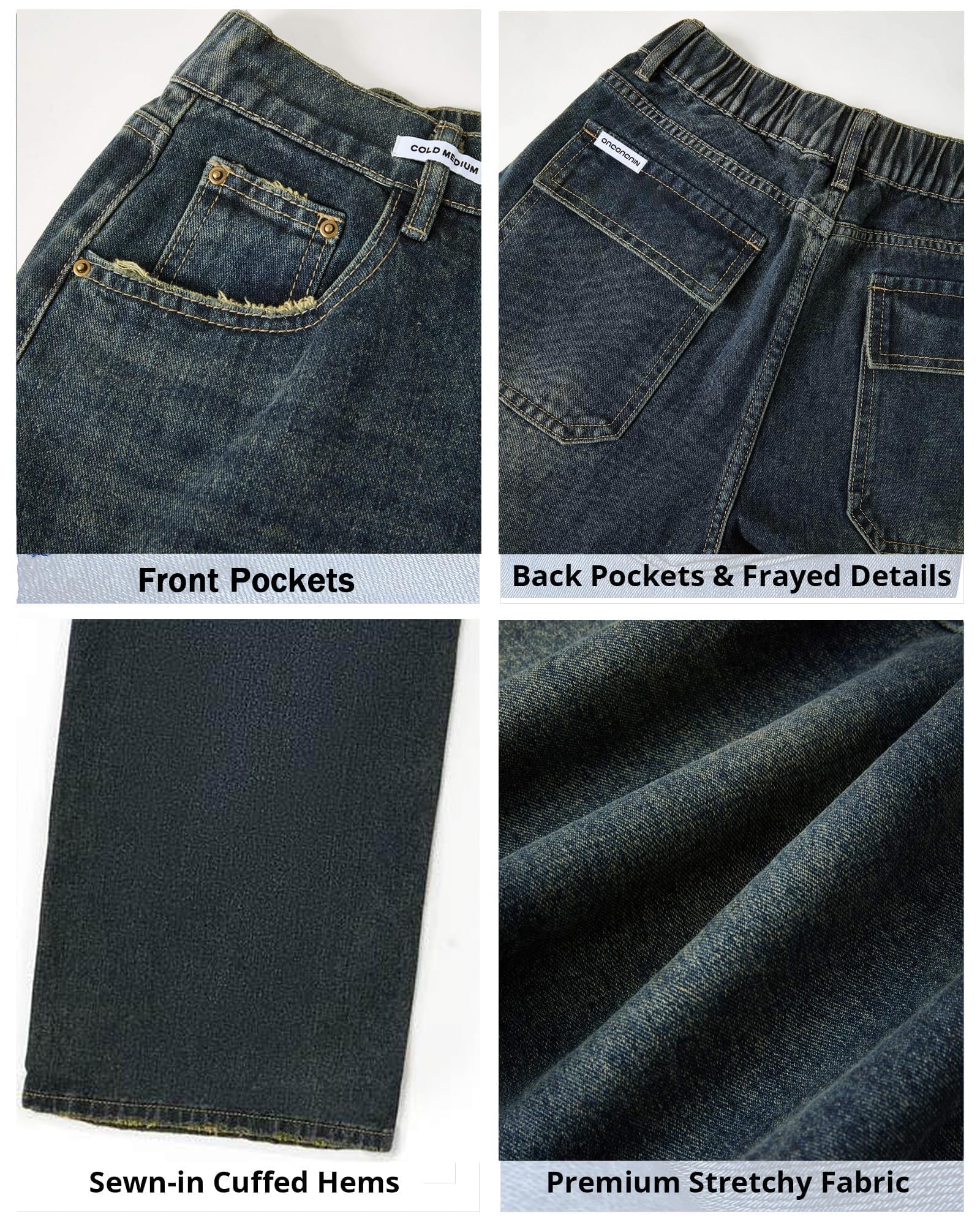 EMMIOL Women Baggy Jeans Mid-Low Waist Boyfriend Streetwear Vintage Jeans Wide Leg Denim Pants