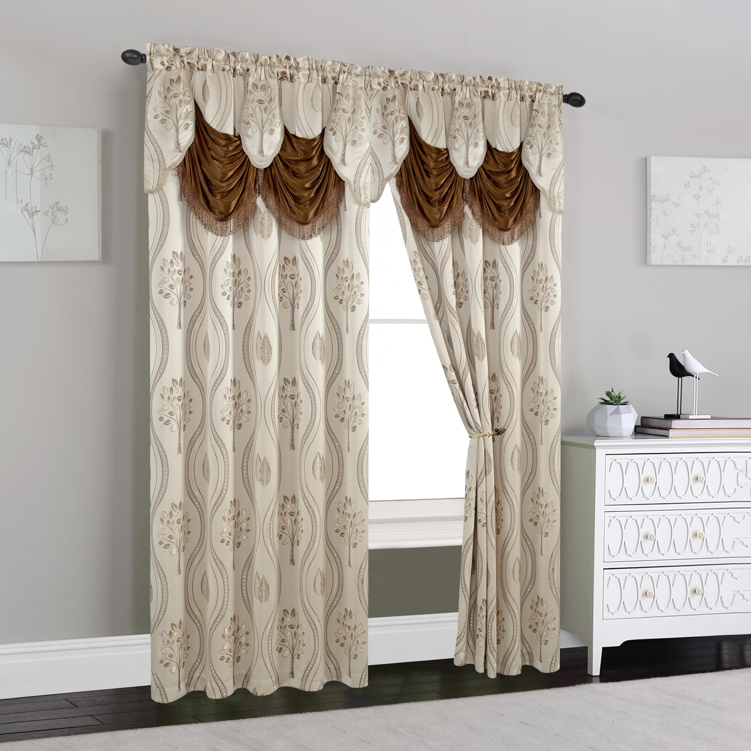 Elegant Comfort Luxurious Beautiful Curtain Panel Set with Attached Valance and Backing 54" X 84 inch (Set of 2), Navy Blue