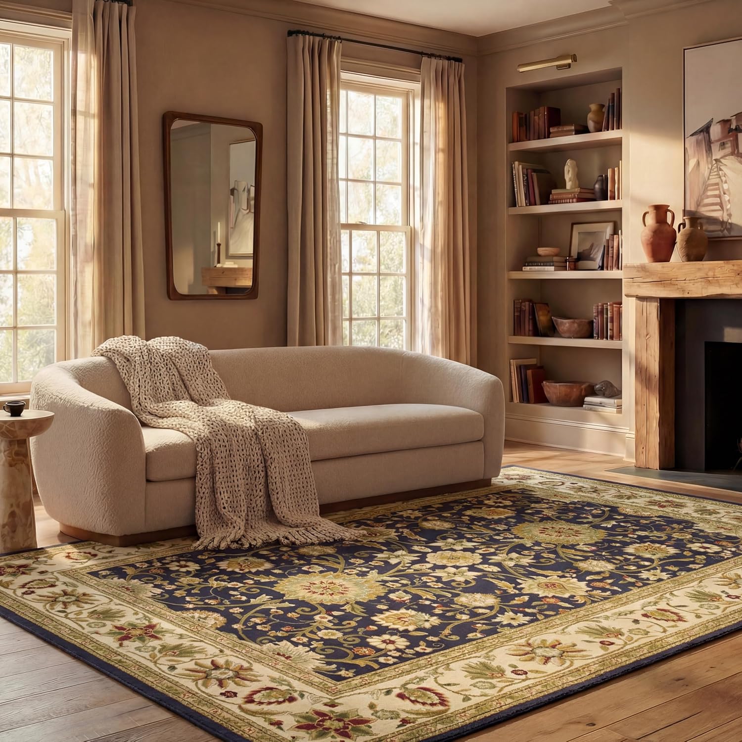 SAFAVIEH Lyndhurst Collection Area Rug - 5'3" x 7'6", Ivory & Red, Traditional Oriental Design, Non-Shedding & Easy Care, Ideal for High Traffic Areas in Living Room, Bedroom (LNH212K)