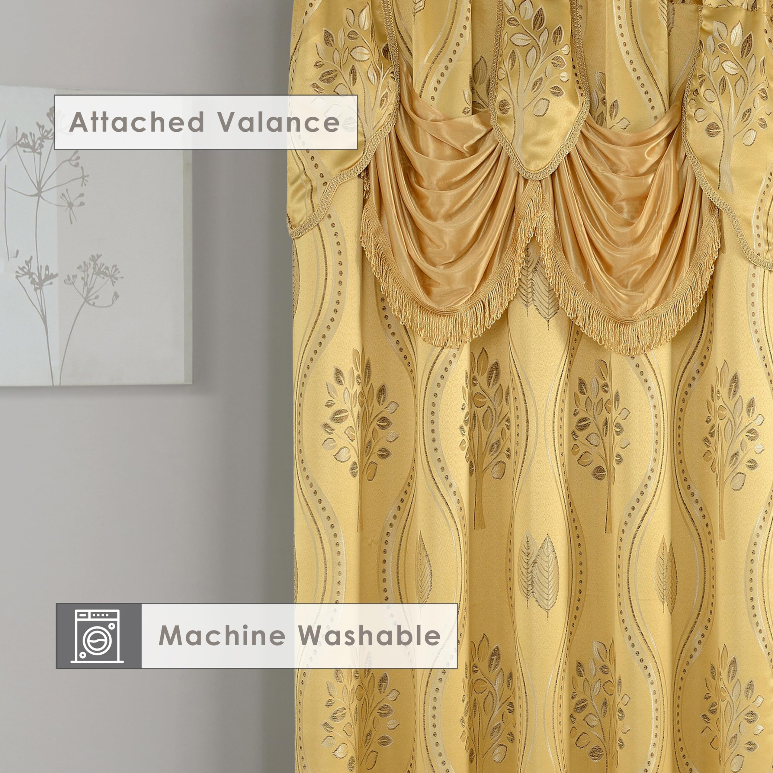 Elegant Comfort Luxurious Beautiful Curtain Panel Set with Attached Valance and Backing 54" X 84 inch (Set of 2), Navy Blue