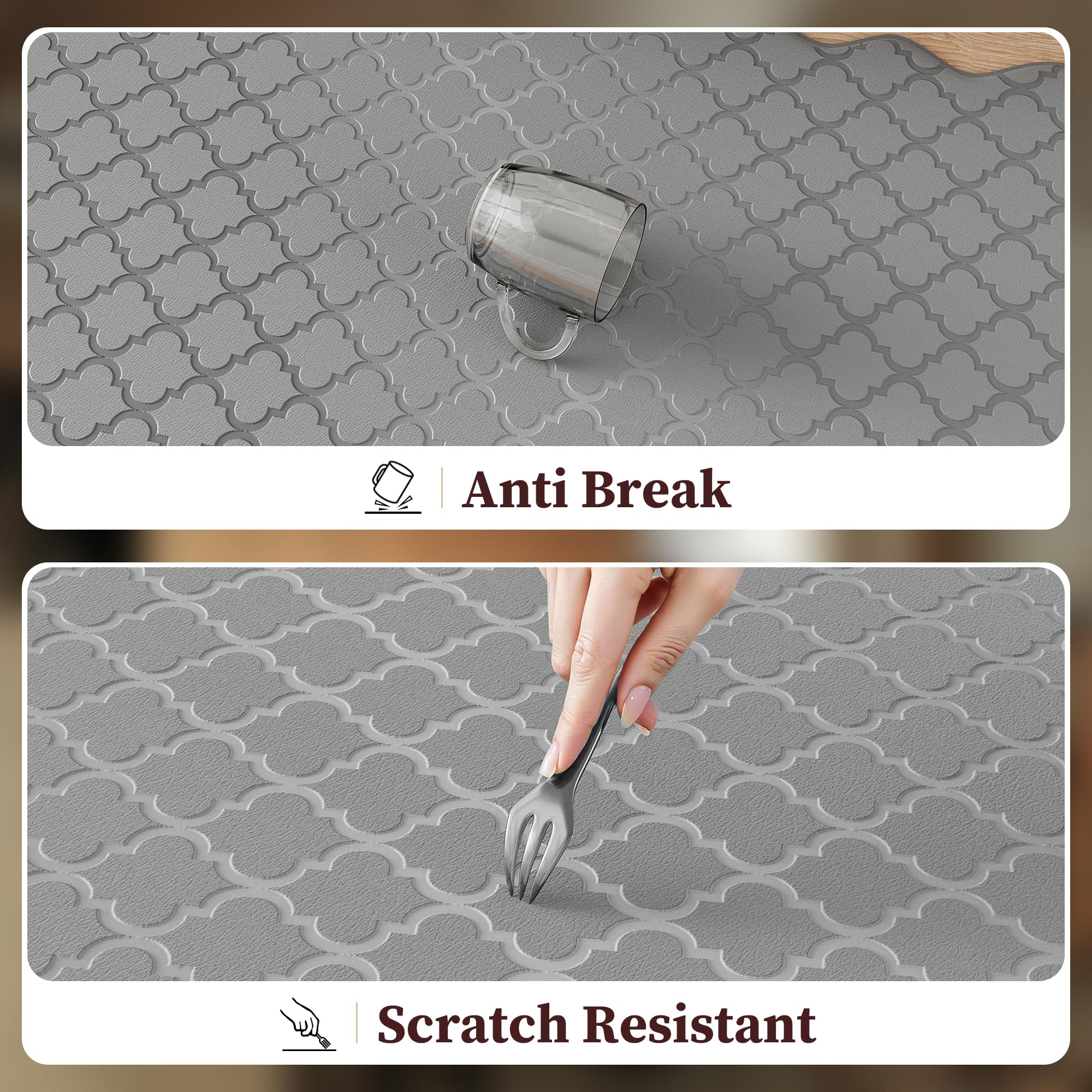 Arenarug Upgrade Scalloped Embossed Kitchen Mats for Floor 2PCS Cushioned Anti Fatigue Waterproof Foam Kitchen Rugs Non Slip Washable Comfort Standing Mat for Office Sink Laundry, Black