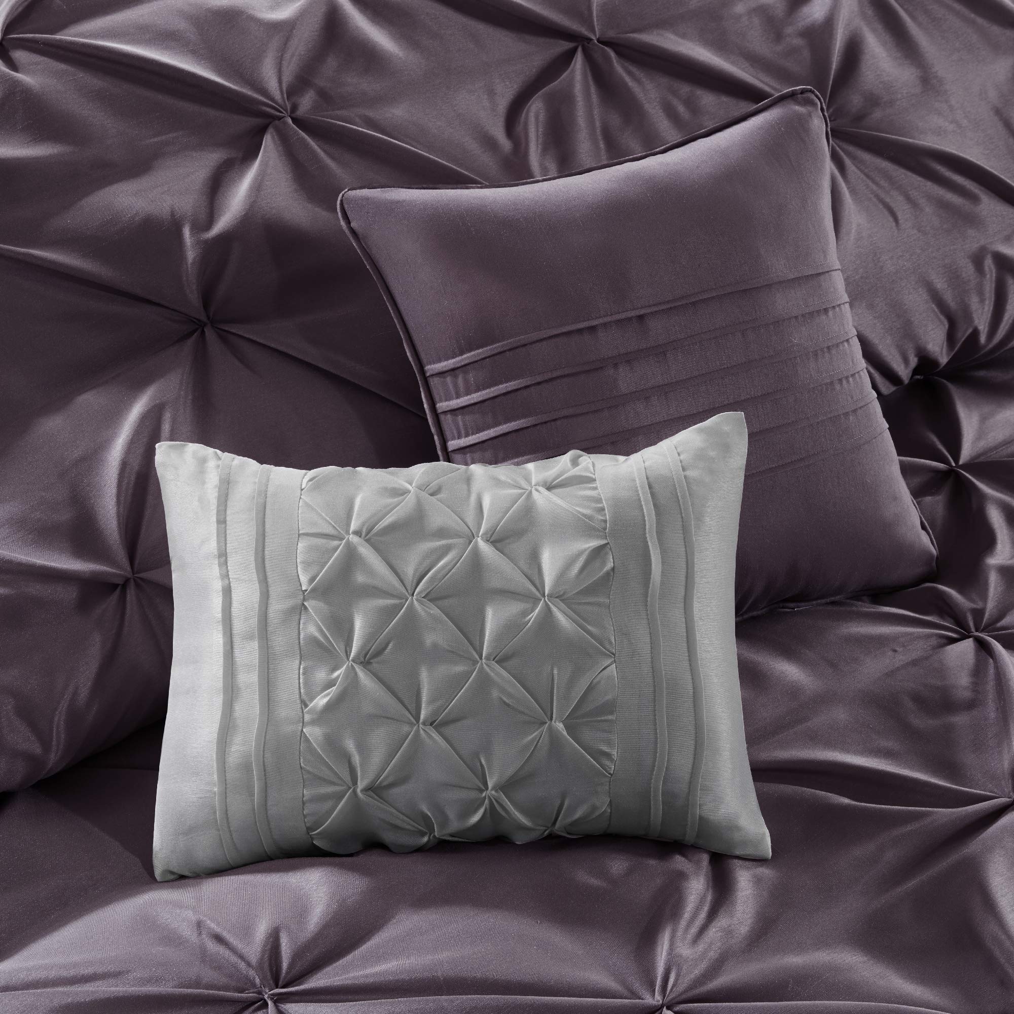 Madison Park Essentials Room in a Bag Faux Silk Comforter Set - Luxe Diamond Tufting All Season Bedding, Matching Curtains, Decorative Pillows, Taupe King(104"x92") 24 Piece
