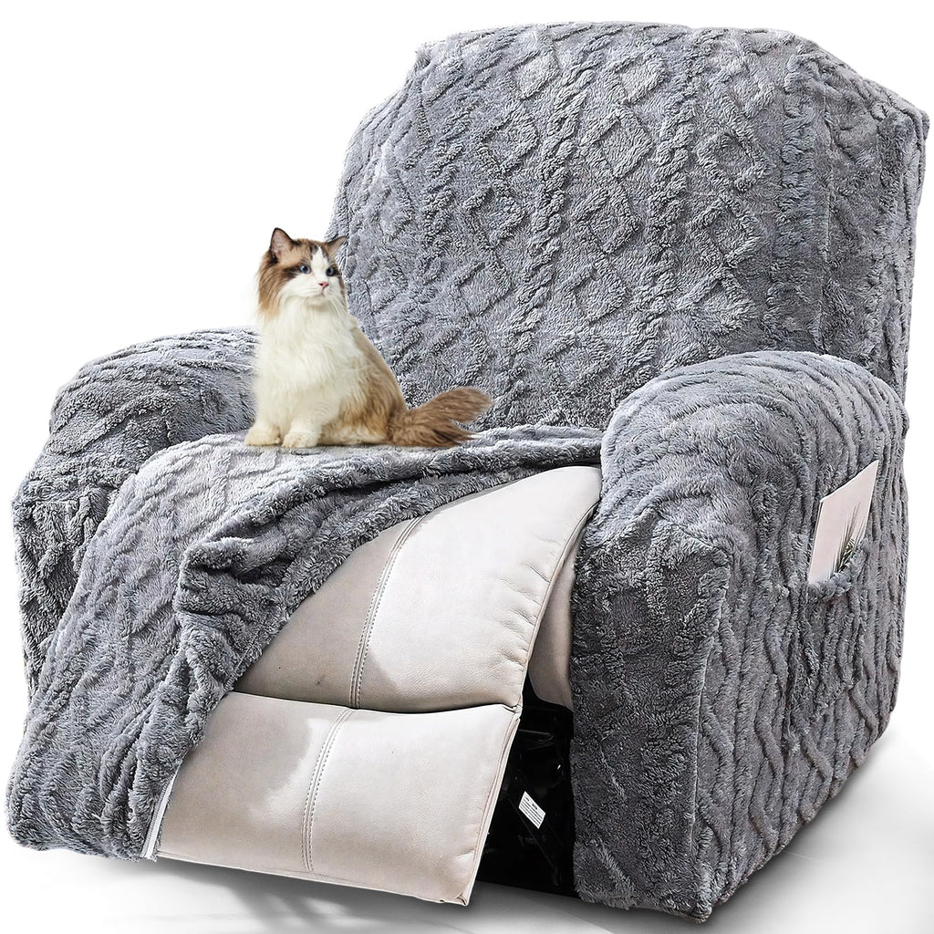 JOKIVTOU Recliner Chair Covers 4-Pieces Reclining Chair Slipcovers with Pocket& Elastic Bottom, Soft Feel Fitted Lazy Boy Sofa Couch Cover Washable, Stretch Recliner Furniture Protector