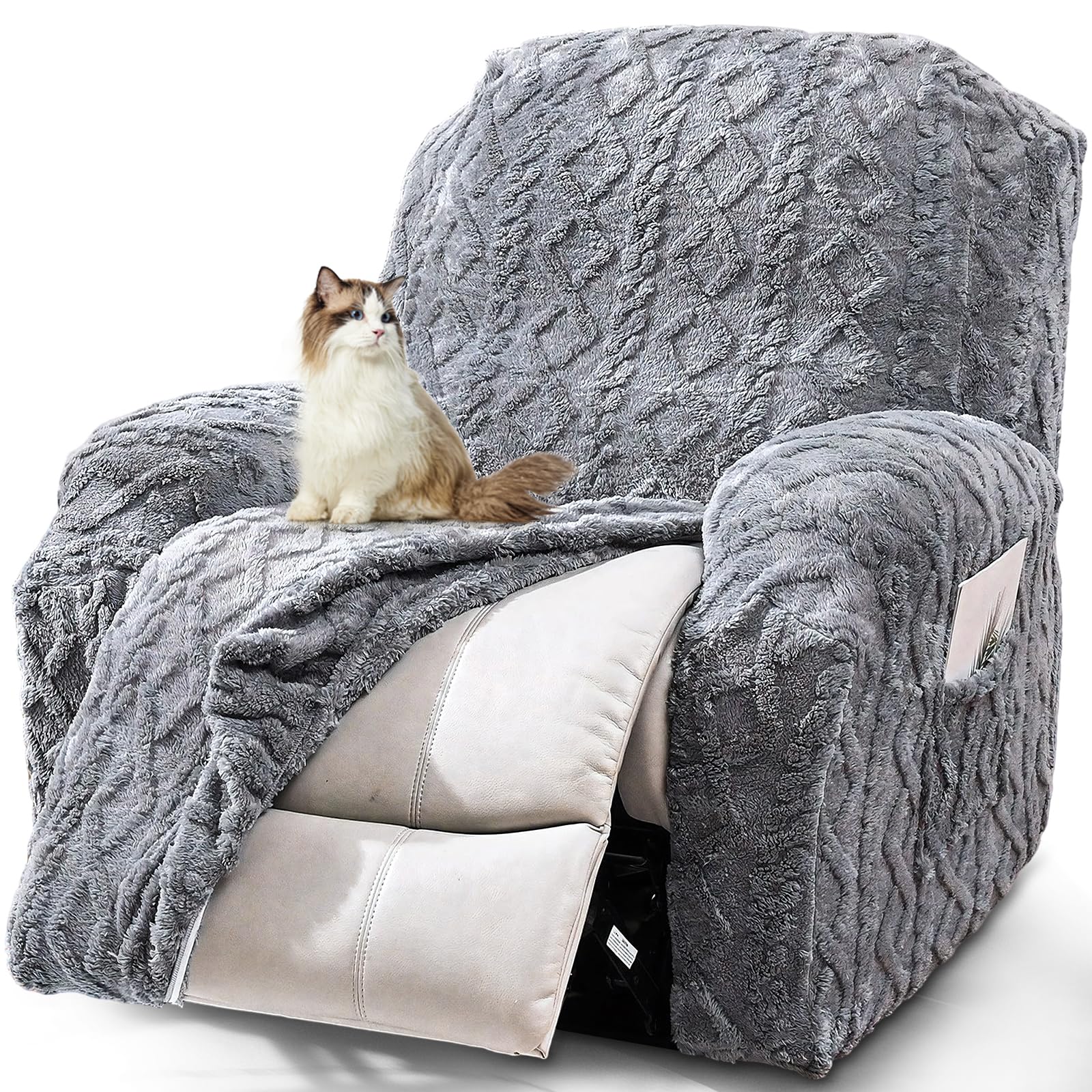 JOKIVTOU Recliner Chair Covers 4-Pieces Reclining Chair Slipcovers with Pocket& Elastic Bottom, Soft Feel Fitted Lazy Boy Sofa Couch Cover Washable, Stretch Recliner Furniture Protector
