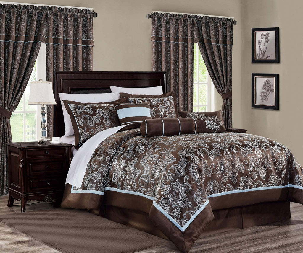 Chezmoi Collection Adelle 7-Piece Paisley Jacquard Embroidered Comforter Bedding Set, King Size